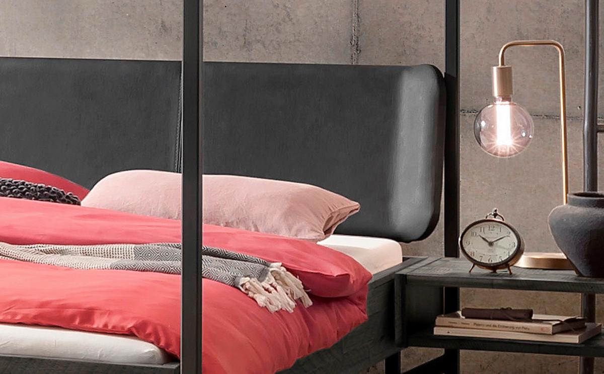 Himmelbett Bogina Akazie/anthrazit 140x200 Cm - Dunkelgrau/Anthrazit, Natur, Holz/Textil (140/200cm) - Hasena