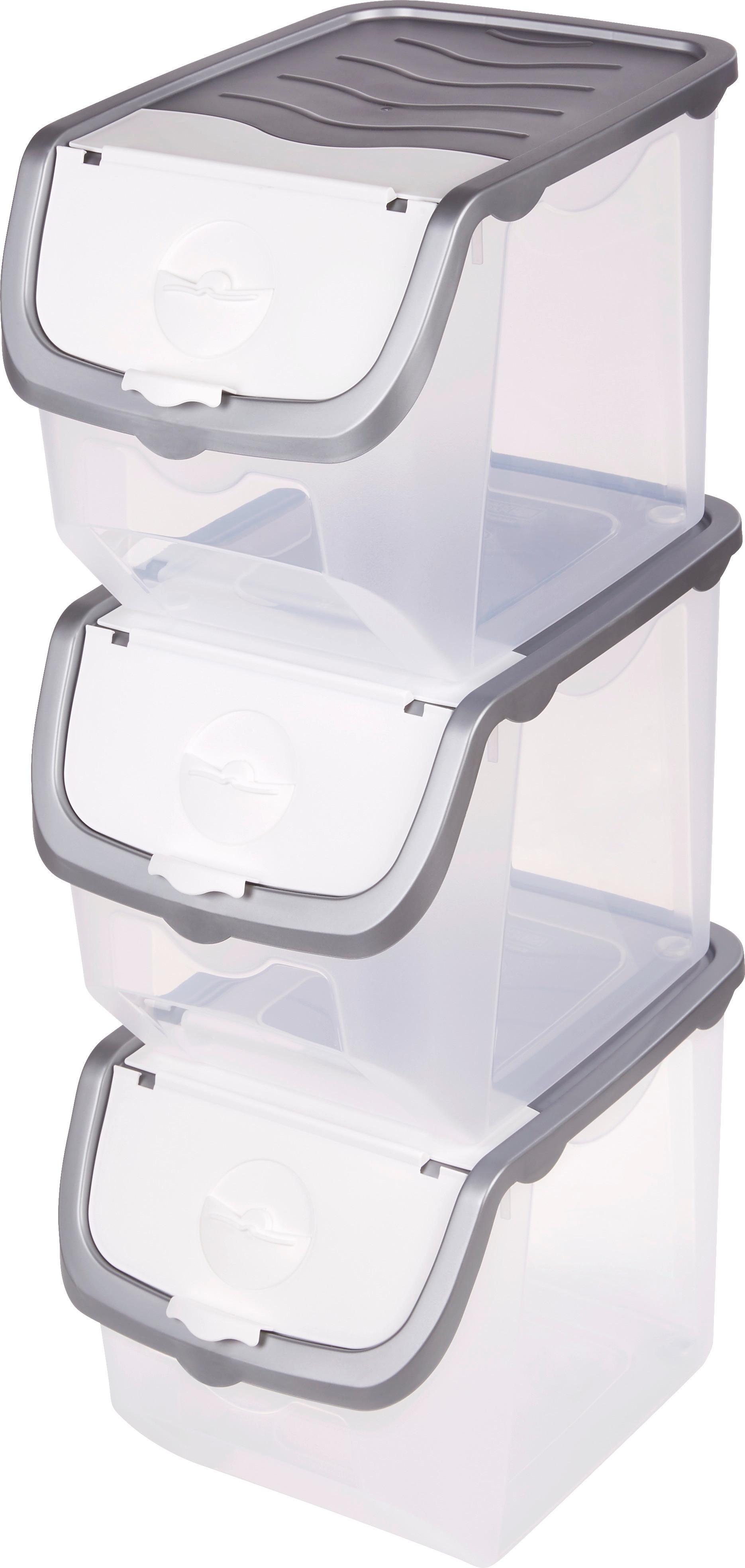 Aufbewahrungsbox Jan mit Klappdeckel 24x24x33cm - Klar/Grau, Kunststoff (24/24/33cm) - Homezone