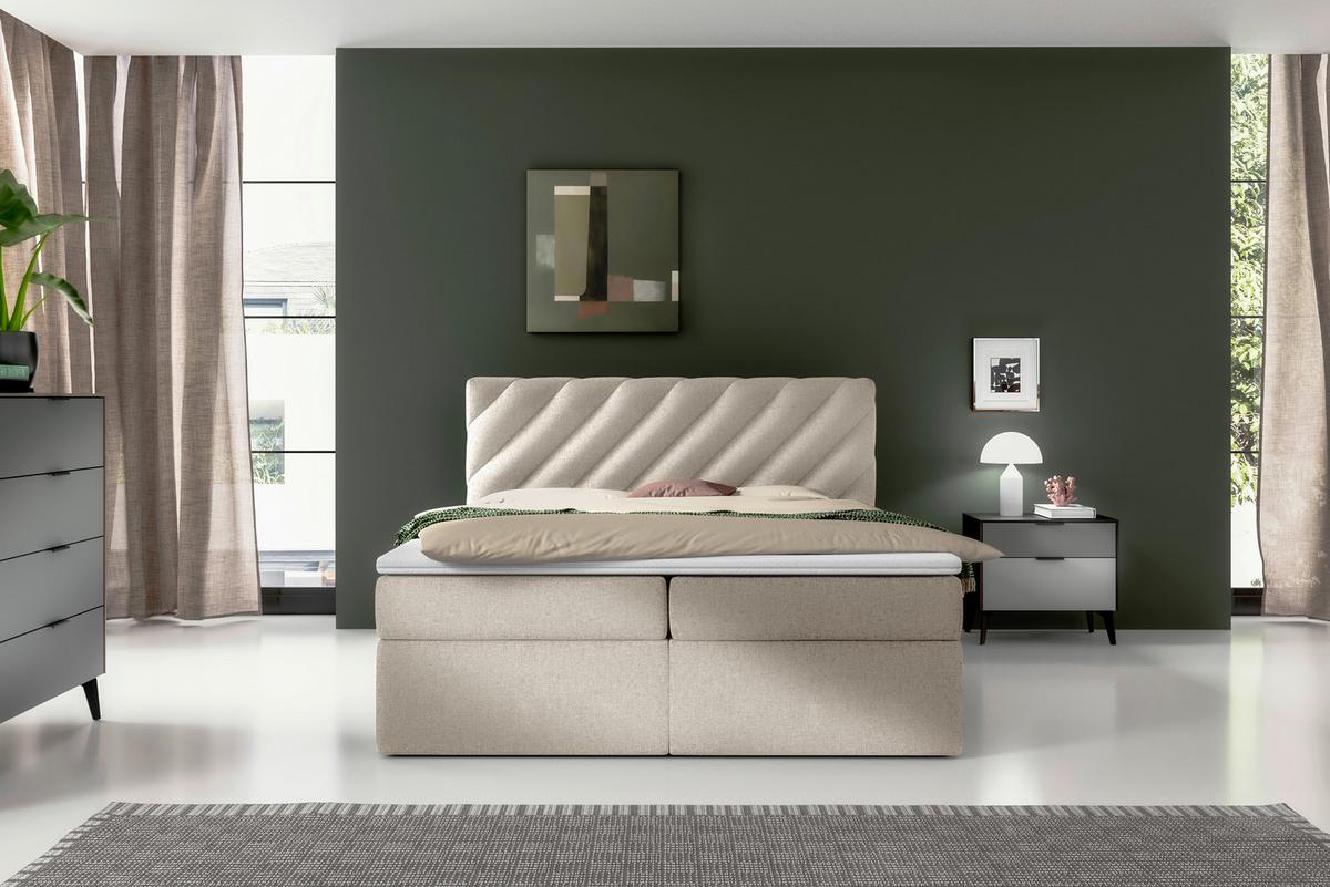 Boxspringbett mit Topper Beige 160x200 cm Gusto - Beige/Schwarz, MODERN, Textil (160/200cm) - MID.YOU