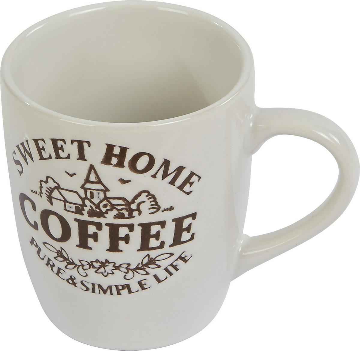 Kaffeebecher Keramik 220 Ml Schriftzug Jakov - Beige/Weiß, KONVENTIONELL, Keramik (7,4/8,4cm) - Luca Bessoni