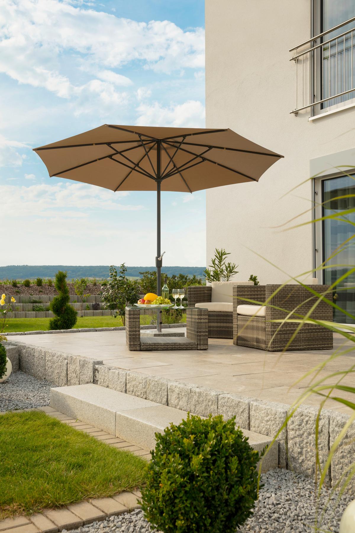 Sonnenschirm Korsika BxHxT: 320x250x320 cm Naturfarben - Anthrazit/Naturfarben, Basics, Textil/Metall (320/250/320cm) - Schneider