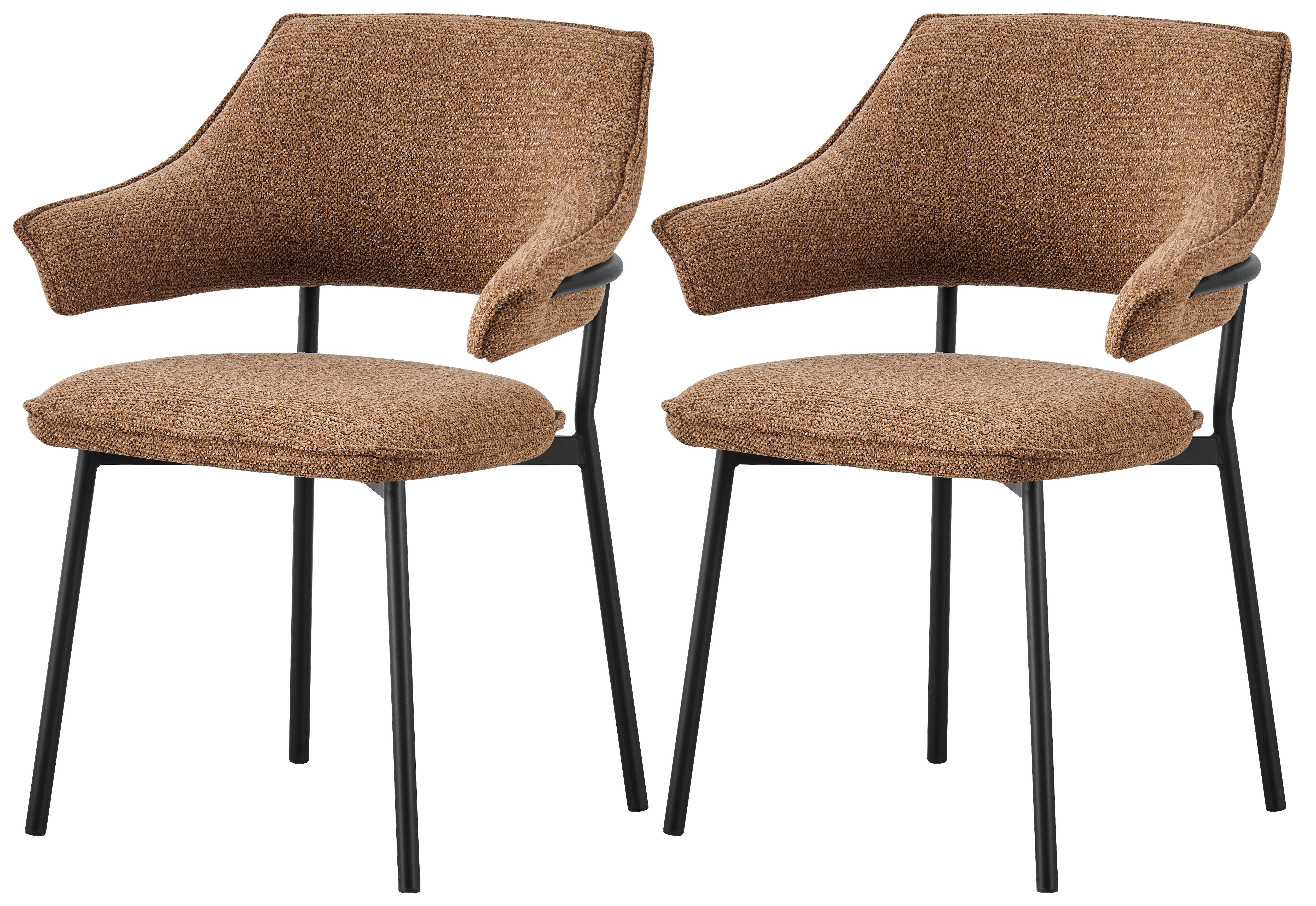 Armlehnstuhl Lina Webstoff Braun 2-er Set - Schwarz/Braun, MODERN, Textil/Metall (62/84/62cm) - MID.YOU