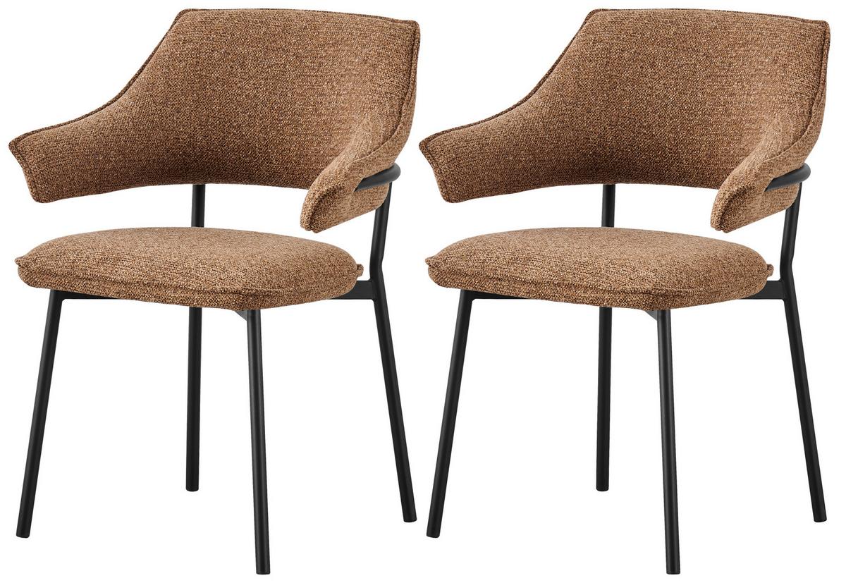 Armlehnstuhl Lina Webstoff Braun 2-er Set - Schwarz/Braun, MODERN, Textil/Metall (62/84/62cm) - MID.YOU