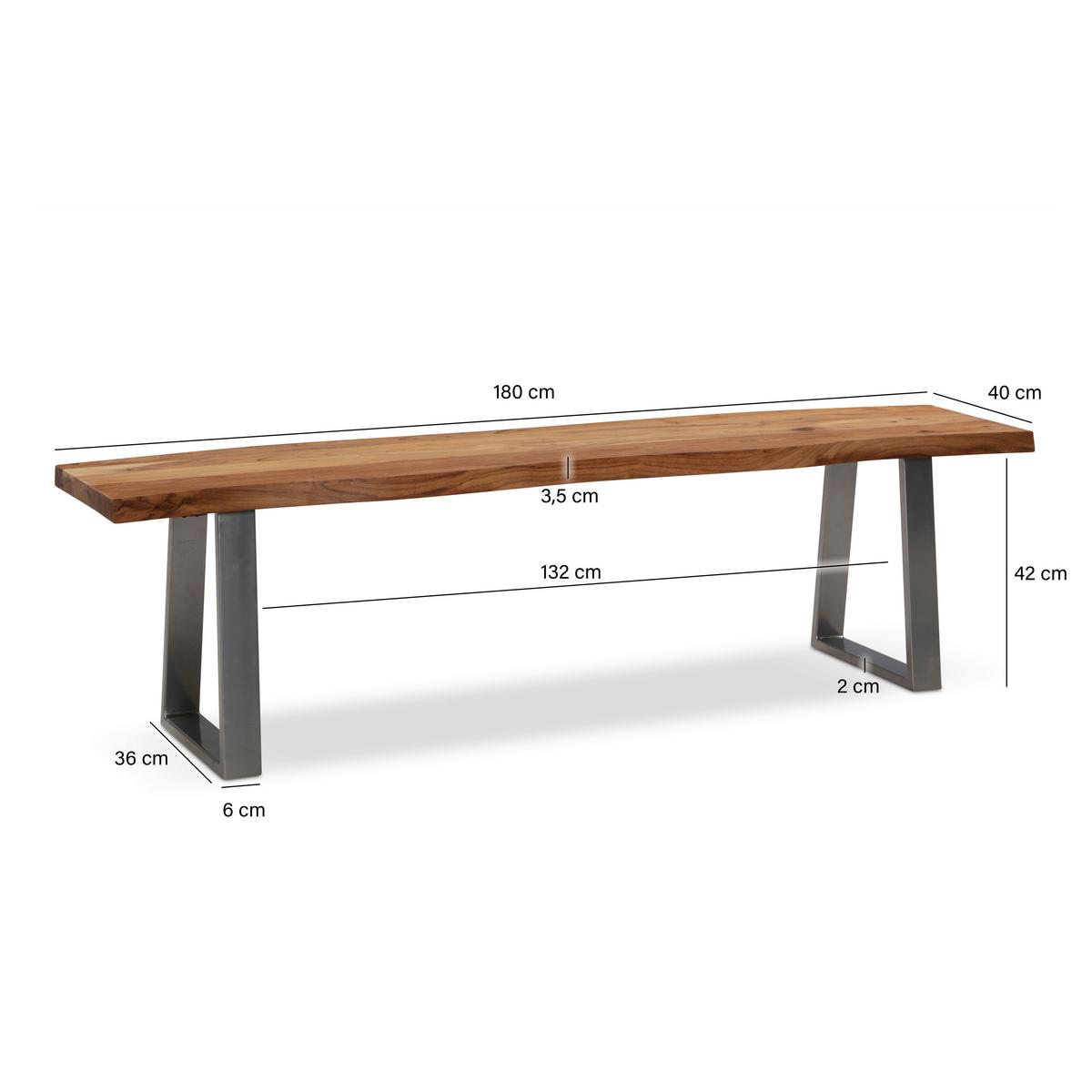 Sitzbank Wl7.296 - Chromfarben/Akaziefarben, MODERN, Holz (180/45,5/40cm) - MID.YOU