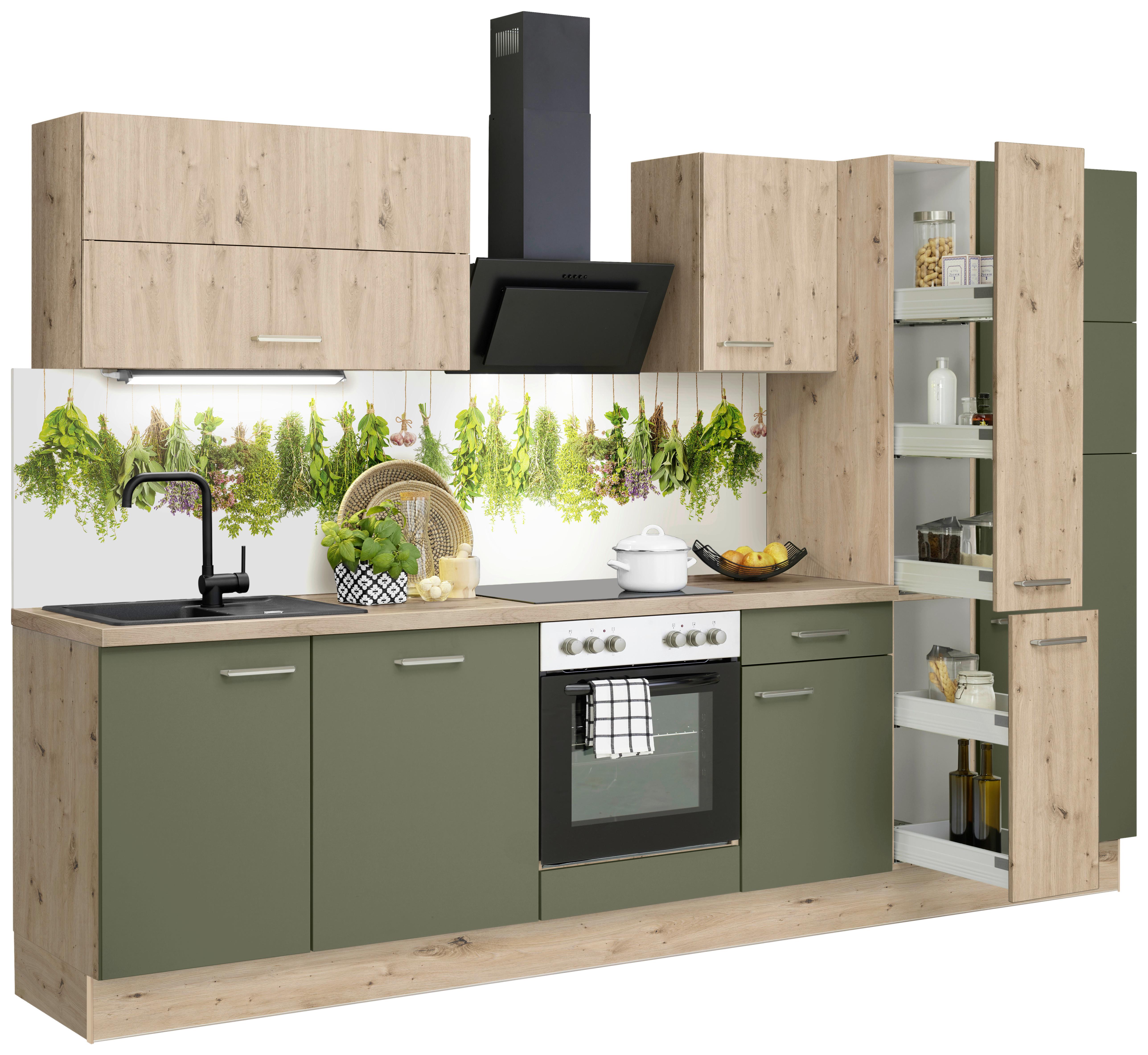 Küchenzeile Ip1200 mit Geräten B: 310 cm Eiche Dekor - Eichefarben, Basics, Holzwerkstoff (310cm) - Impuls