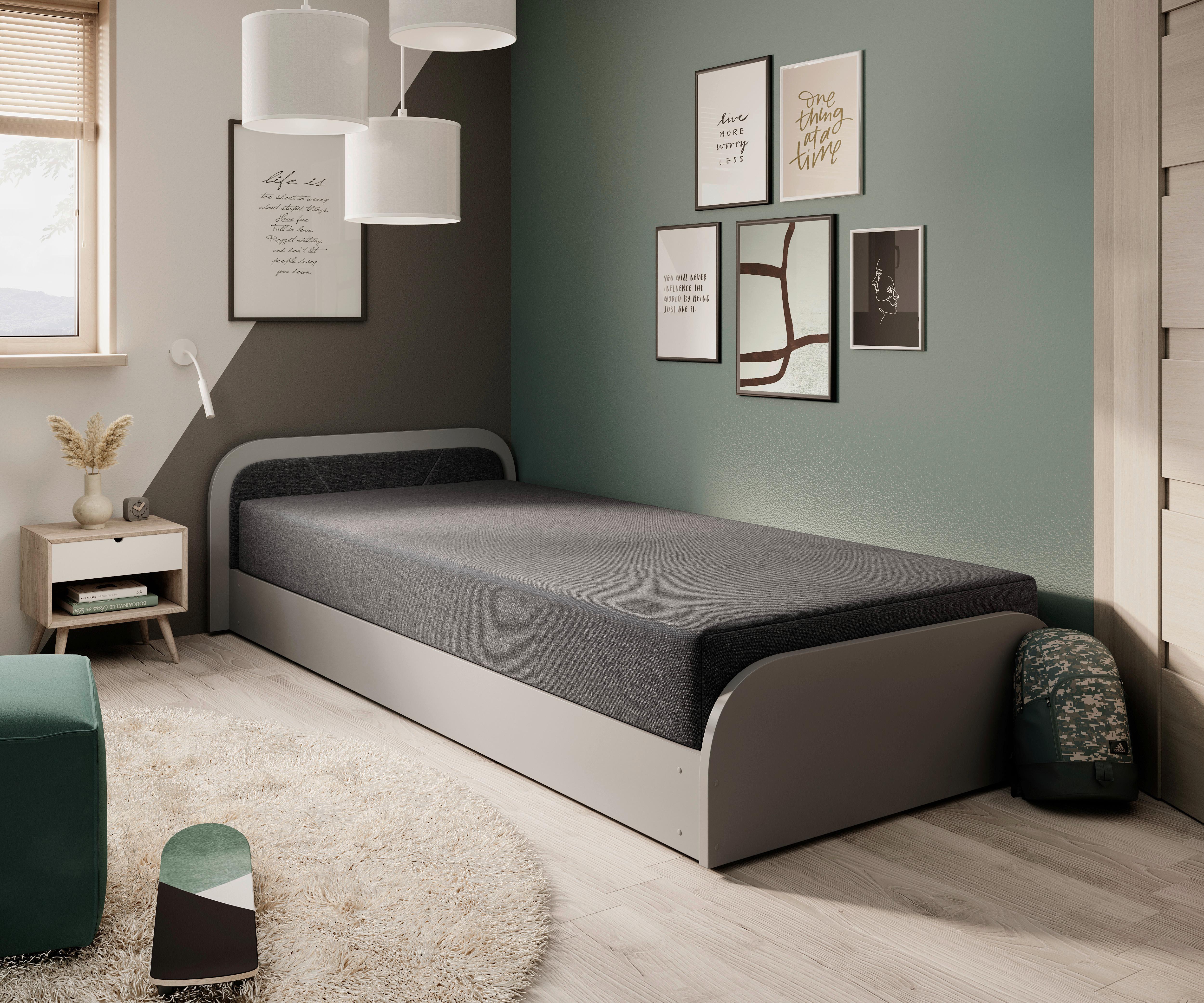 Bett Parys Left Grau Lf: 80x190 cm - Hellgrau/Schwarz, MODERN, Holz/Textil (80/190cm) - MID.YOU