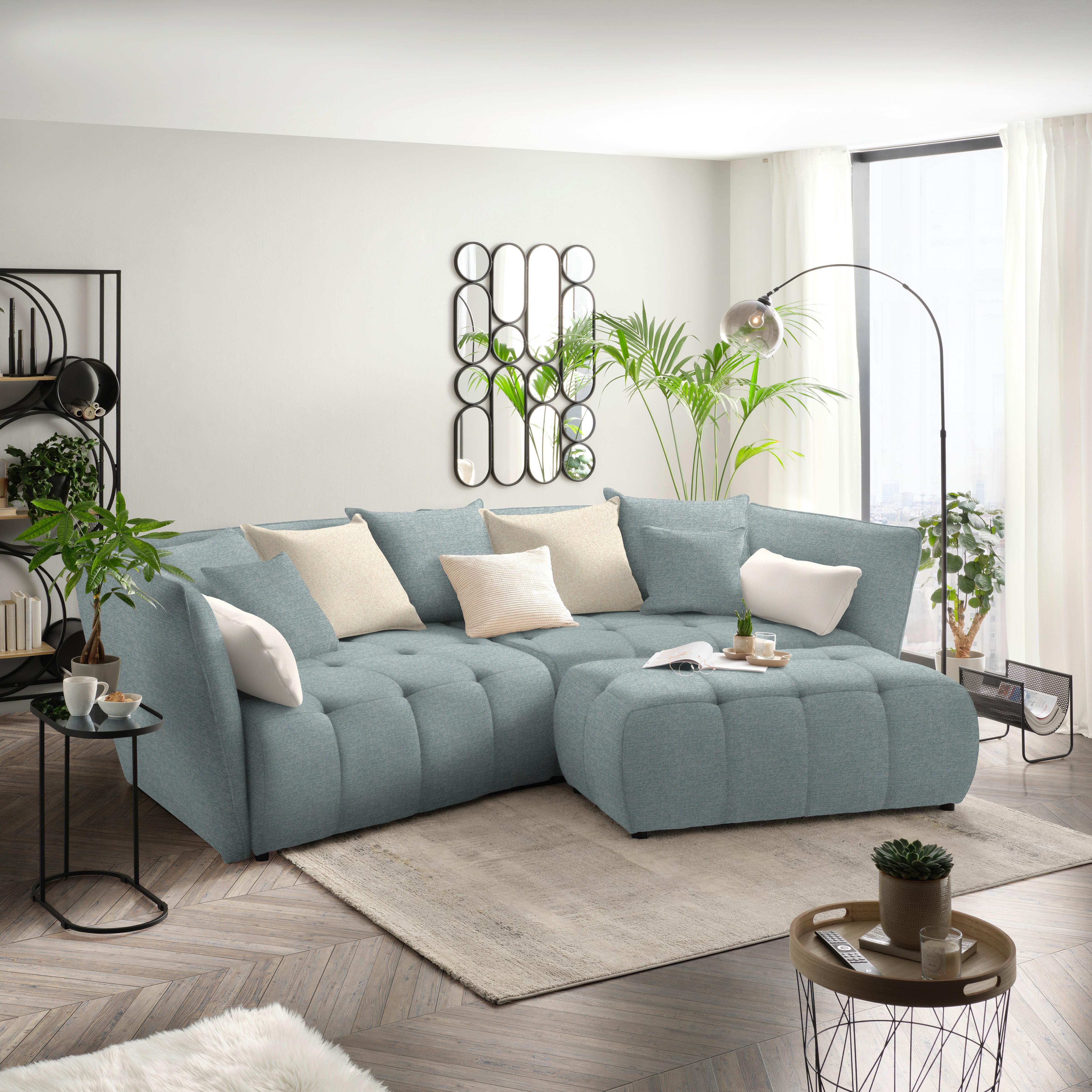 Boxspringová pohovka SOFI, světle modrá, krémová - černá/krémová, Moderní, textil (294/93/152cm) - Premium Living