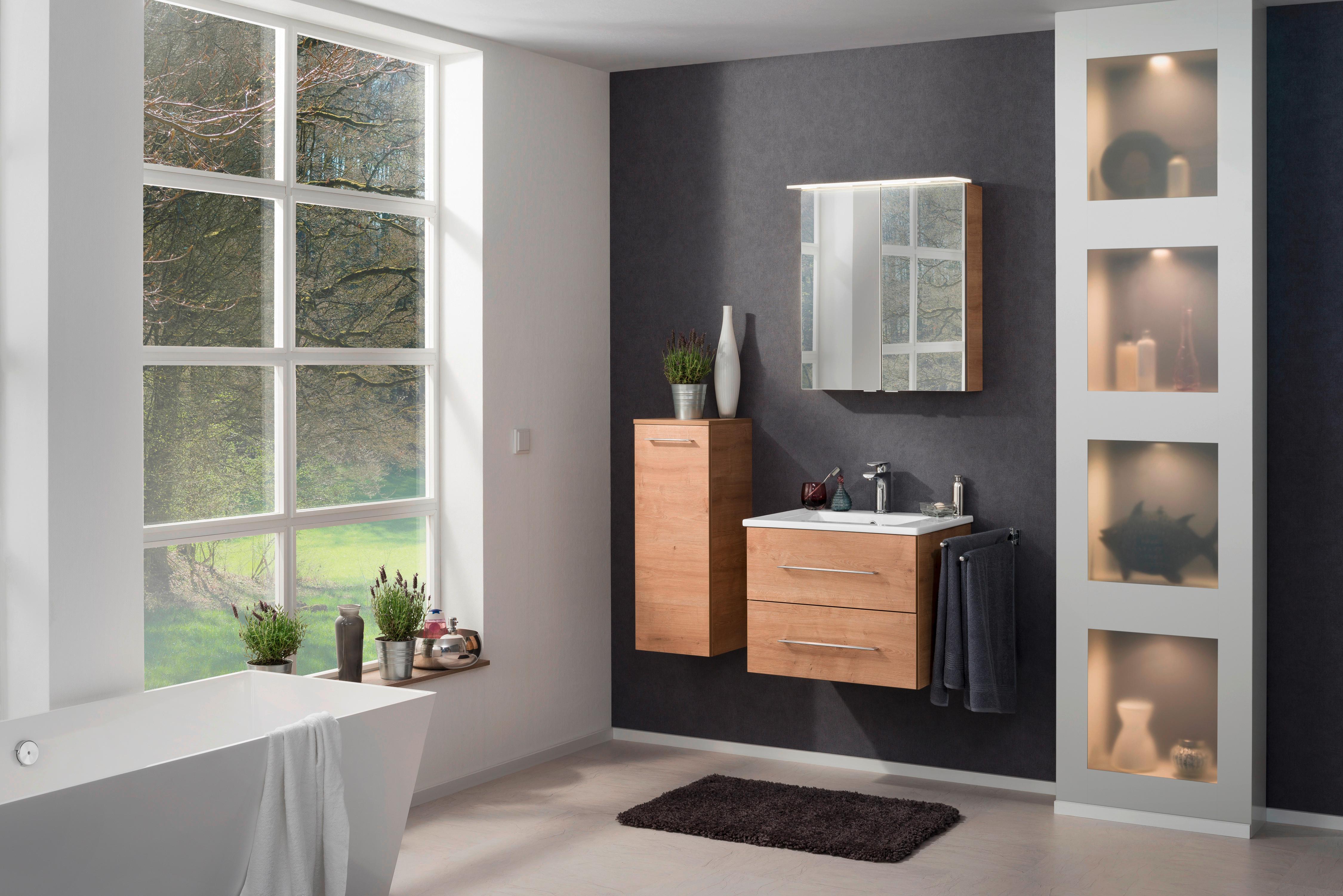 Waschbecken mit Unterschrank Perfekt B: 62,5 cm - Eichefarben/Weiß, MODERN, Keramik/Holzwerkstoff (62,5cm) - MID.YOU