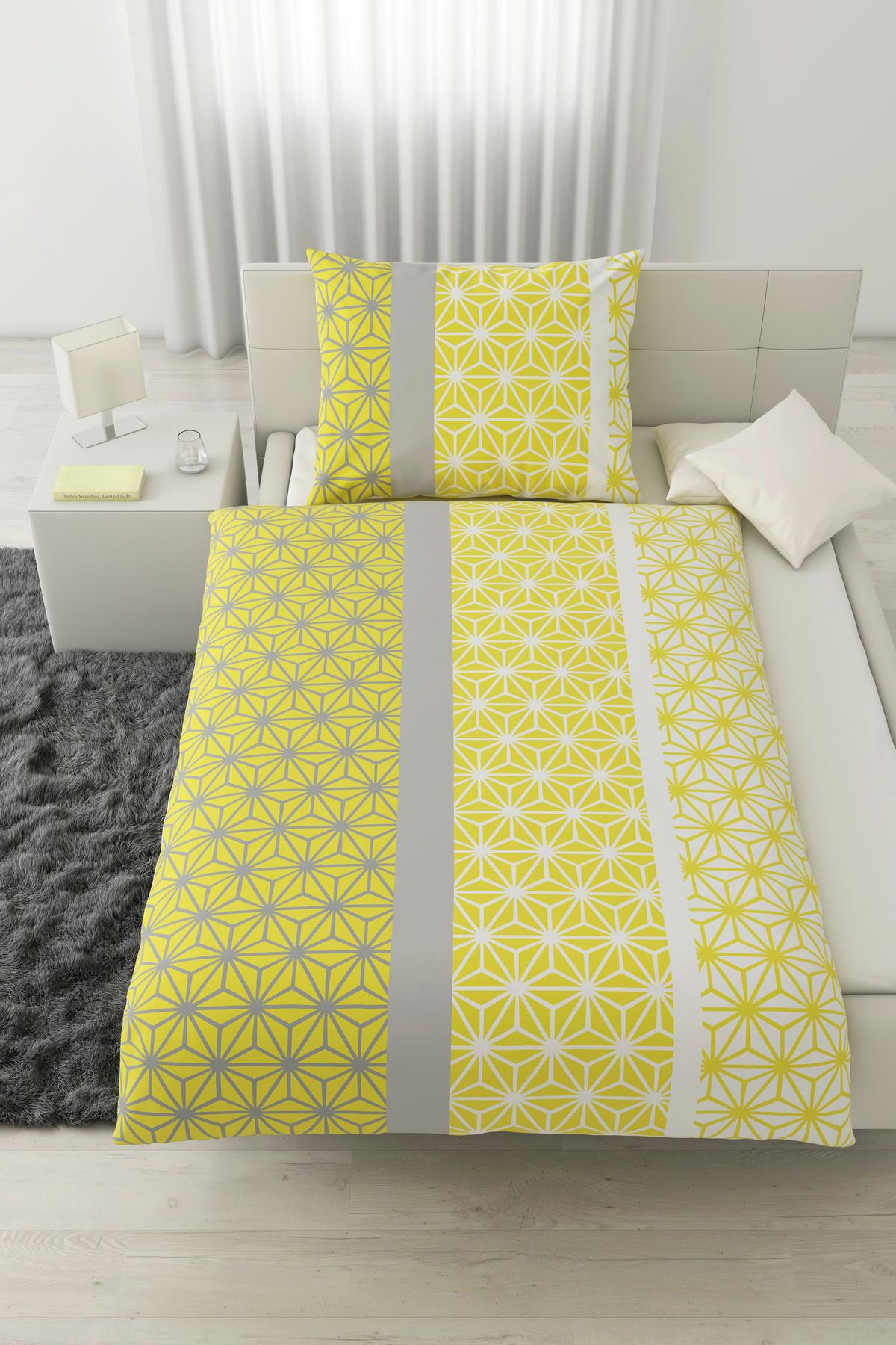 POSTEĽNÁ BIELIZEŇ Selma, 140/200cm - žltá/sivá, Konventionell, textil (140/200cm) - Based