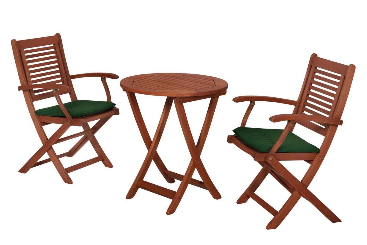 Gartentischgruppe Cordoba 3 -teilig. Grün - Eukalyptusholzfarben/Grün, KONVENTIONELL, Holz/Textil - Gardenson