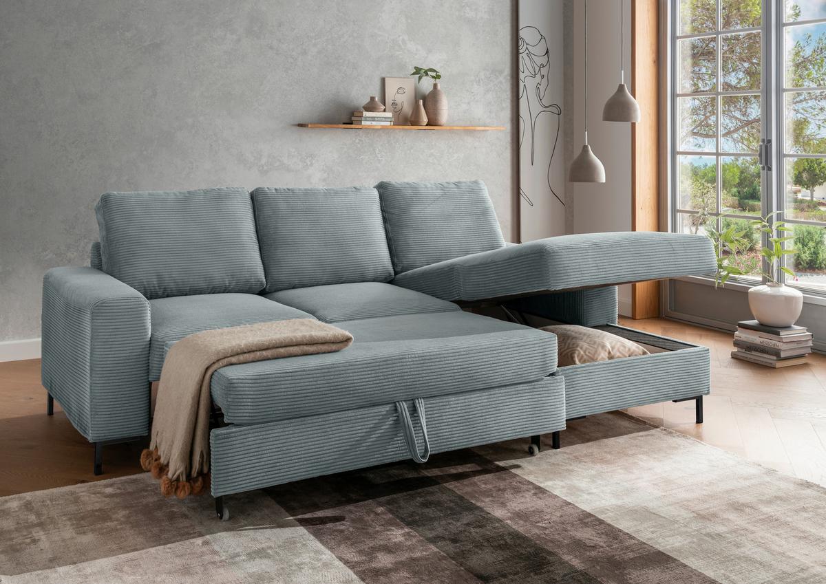 Eckschlafsofa Zona, Hellblau S: 237x143 Cm - Schwarz/Hellblau, KONVENTIONELL, Textil (237/143cm) - Livetastic