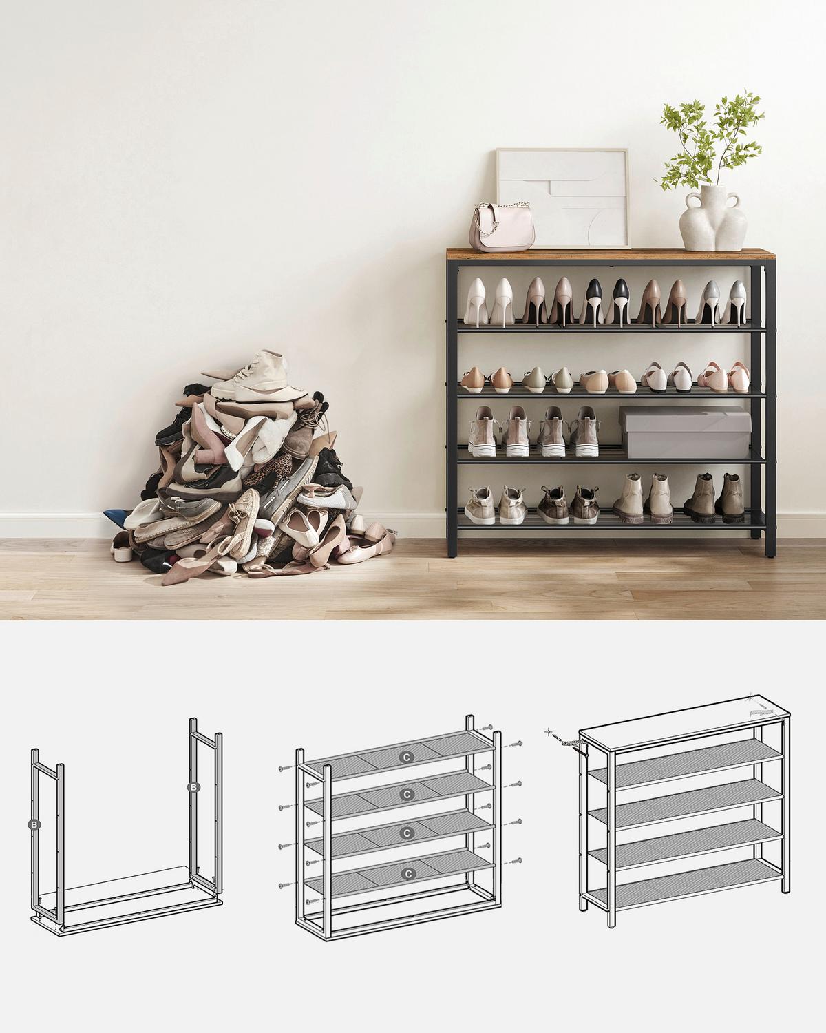 Schuhablage Platz Für 16 Schuhpaare, B: 100 Cm - Schwarz/Braun, Trend, Holzwerkstoff/Metall (100/92,5/30cm) - Boxxx
