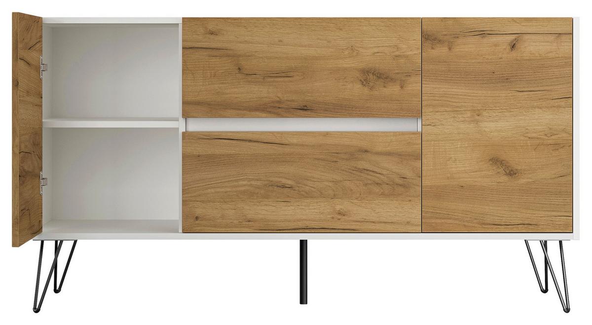 Sideboard Posseik Industrial Weiß/Eichefarben B: 139 cm - Eichefarben/Weiß Hochglanz, Design, Holzwerkstoff (139/75,8/42cm) - MID.YOU