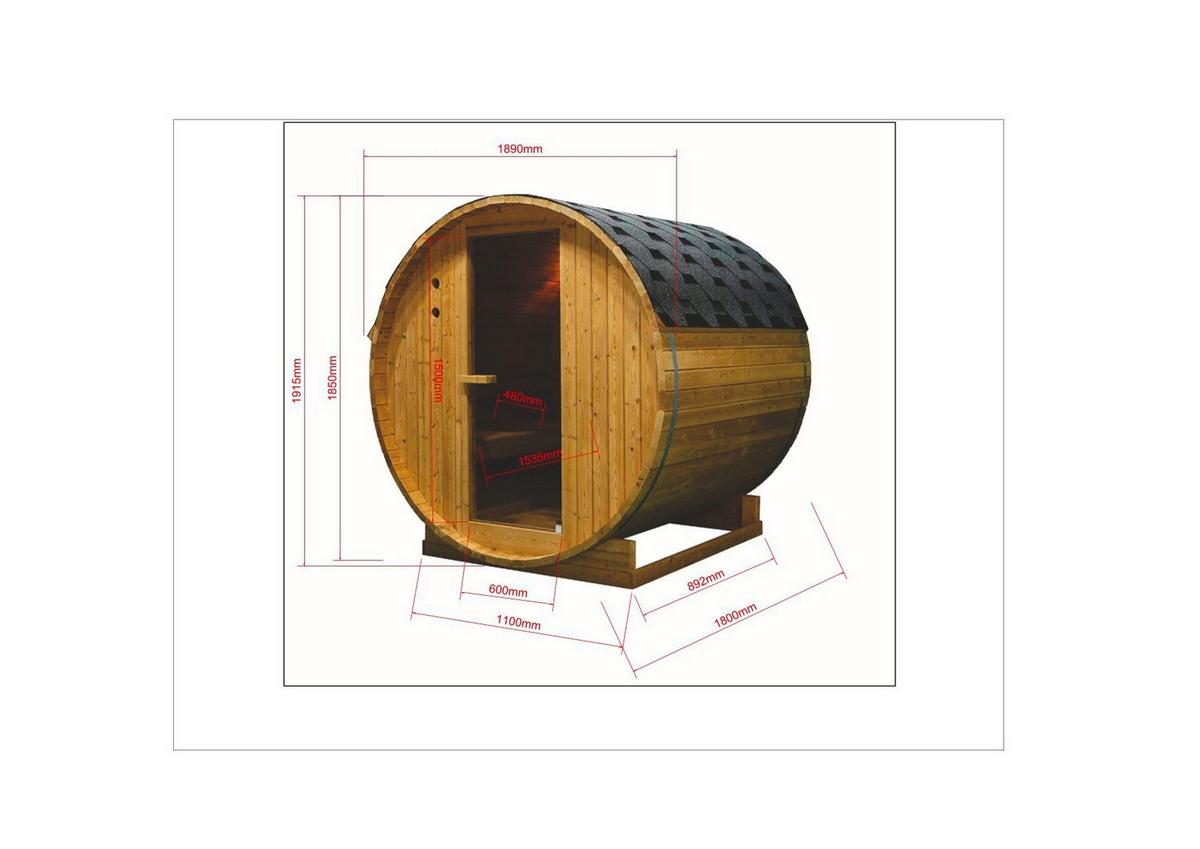 Saunafass Tromsö Fichtefarben B: 180 cm - Fichtefarben, KONVENTIONELL, Glas/Holz (189/180/191,5cm) - Sanotechnik