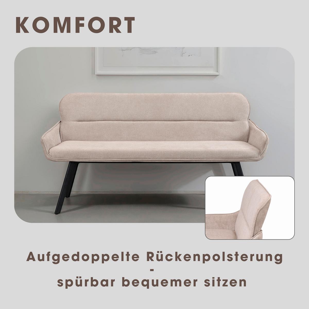 Sitzbank Rico - Taupe/Schwarz, MODERN, Textil/Metall (160/90/62cm) - MID.YOU
