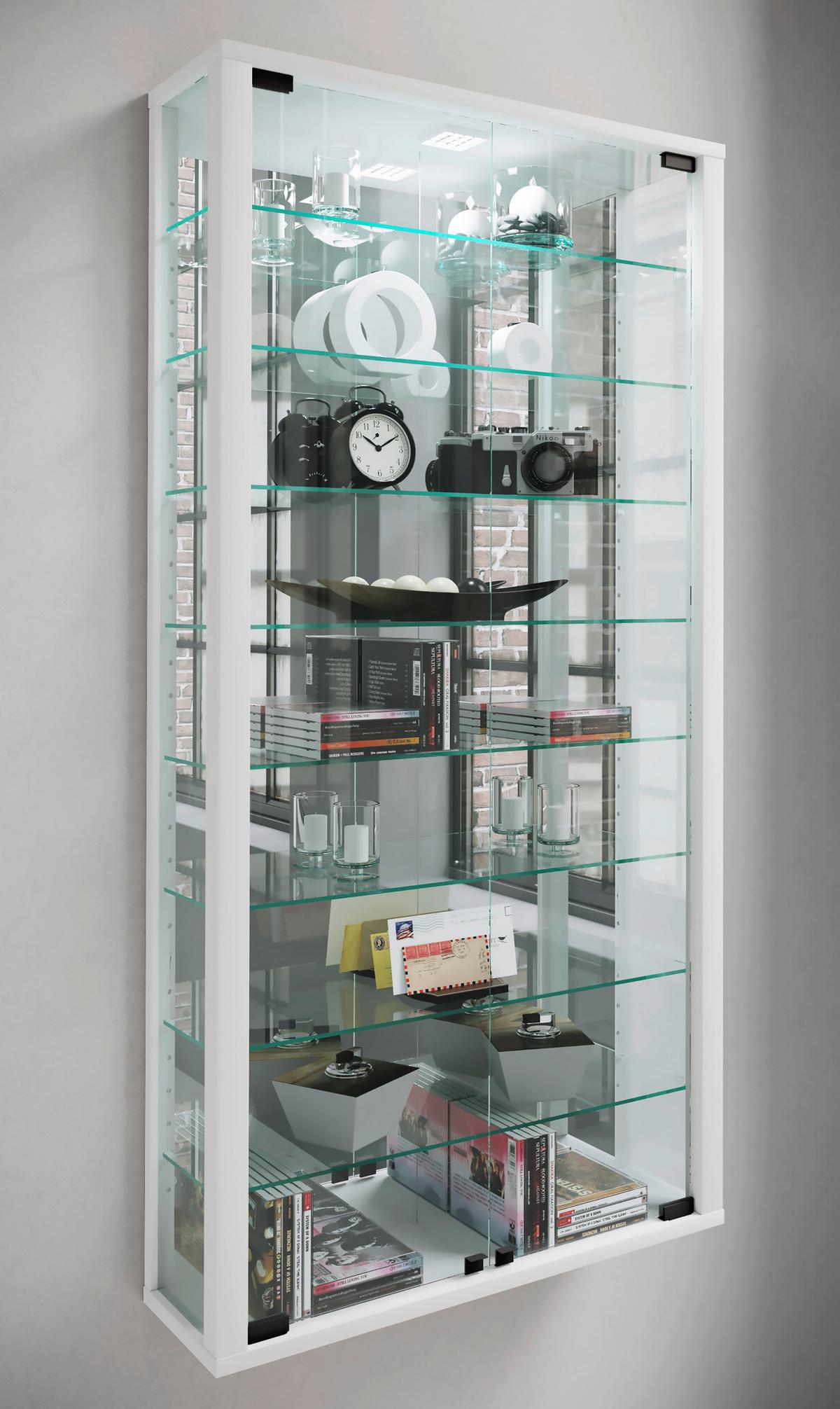 Hängevitrine Vitrosa Weiß B: 59 cm - Schwarz/Weiß, MODERN, Glas/Holzwerkstoff (59/114,3/18cm) - MID.YOU