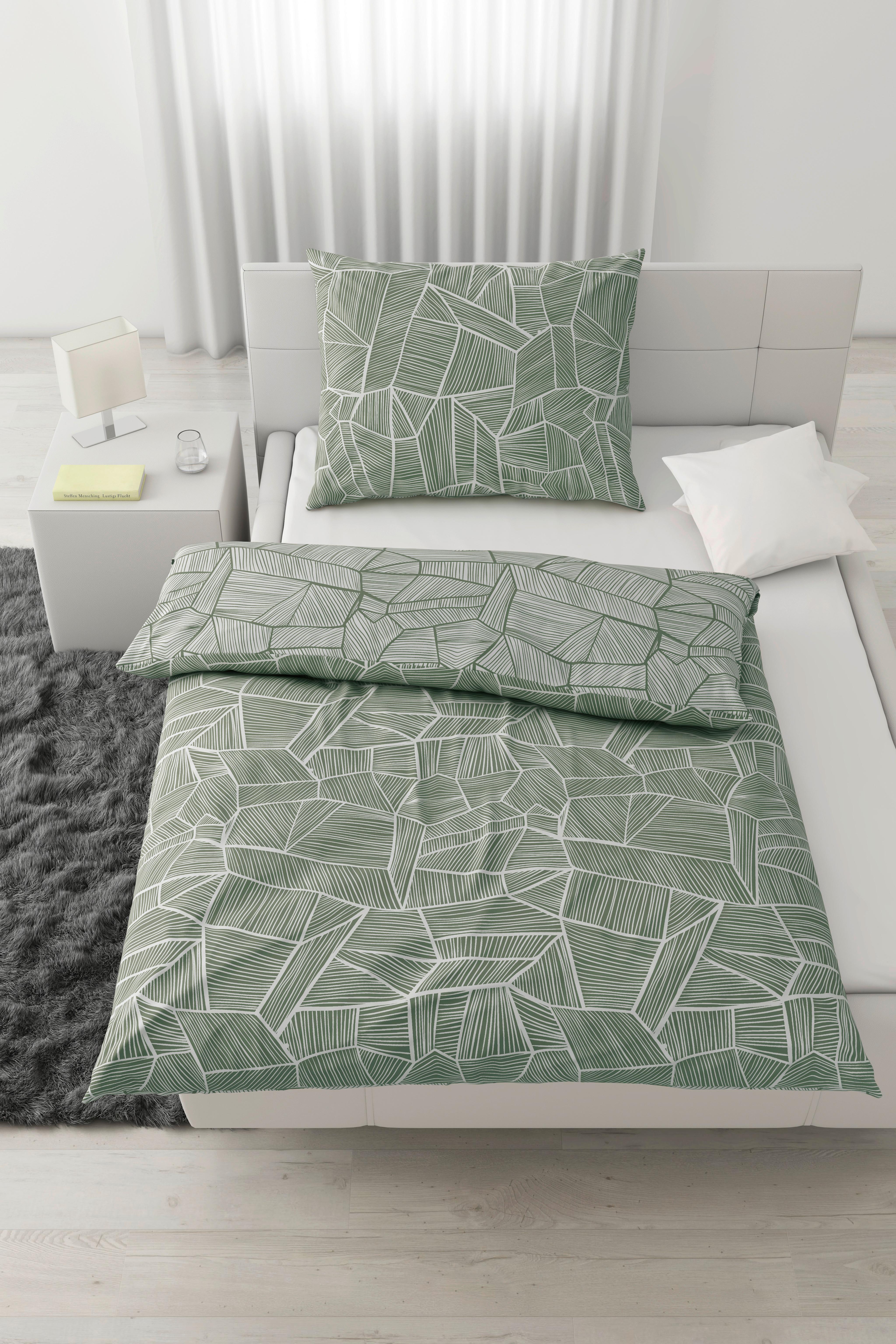 Obojstranná Posteľná Bielizeň Tessa Wende, 140/200cm, Zelená - olivovozelená/biela, Konvenčný, textil (140/200cm) - Modern Living