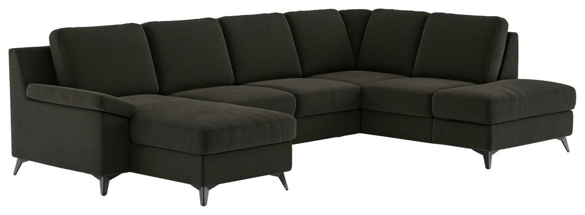 Wohnlandschaft Boom, Dunkelgrün 156x309x204 - Dunkelgrün/Schwarz, KONVENTIONELL, Textil (156/309/204cm) - Cotta