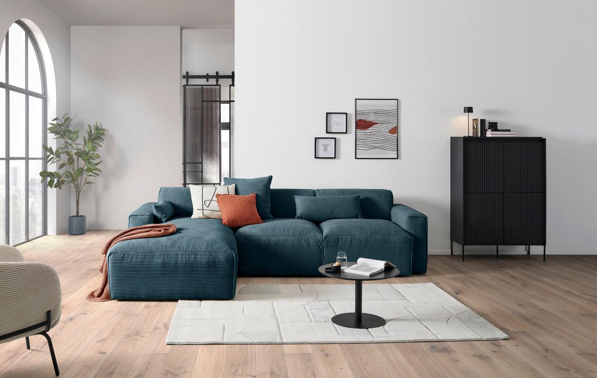 Ecksofa Pearl - Petrol/Schwarz, Design, Textil (196/303cm) - Livetastic