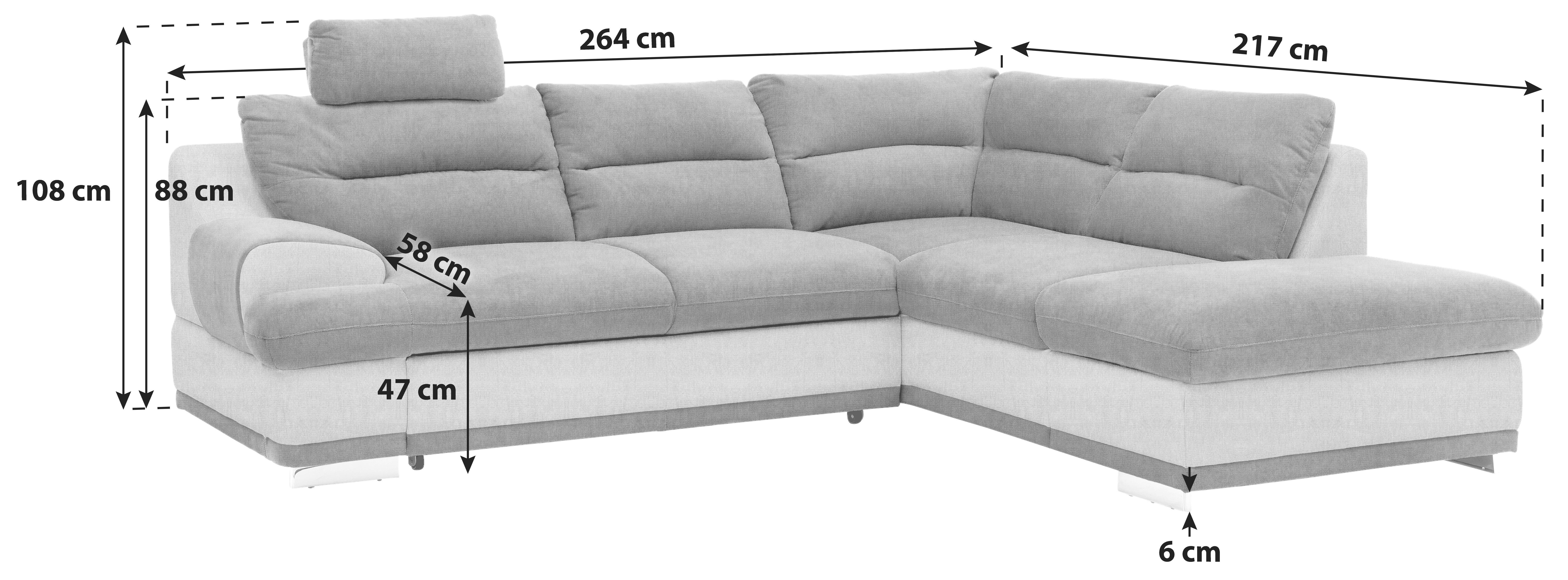 Ecksofa mit Schlaffunktion & Bettkasten Platinfarben - Platinfarben/Chromfarben, KONVENTIONELL, Textil (264/217cm) - MID.YOU