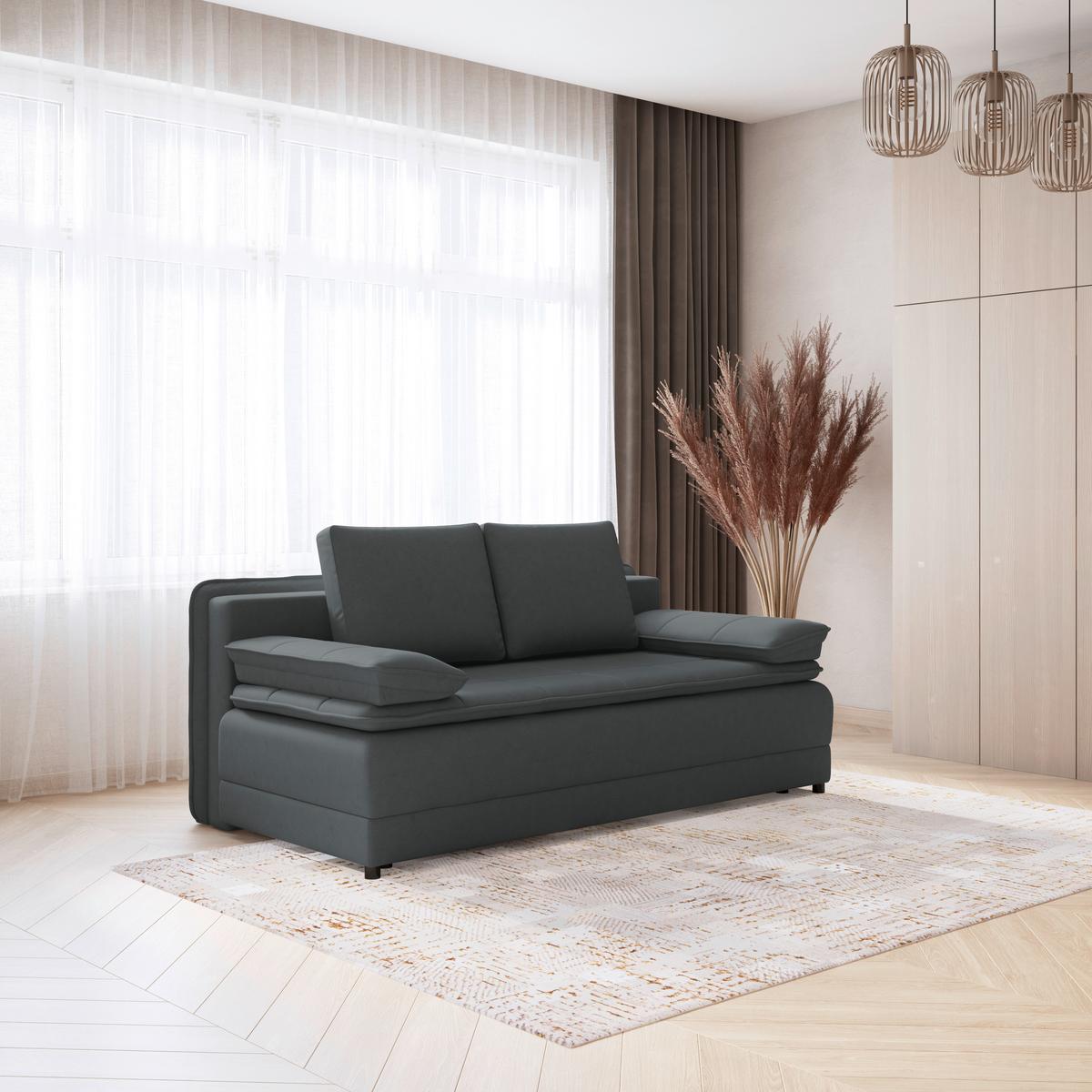 Pohovka s funkciou antracitová barva - černá/antracitová, Moderní, textil/plast (202/73-92/105cm) - Luca Bessoni