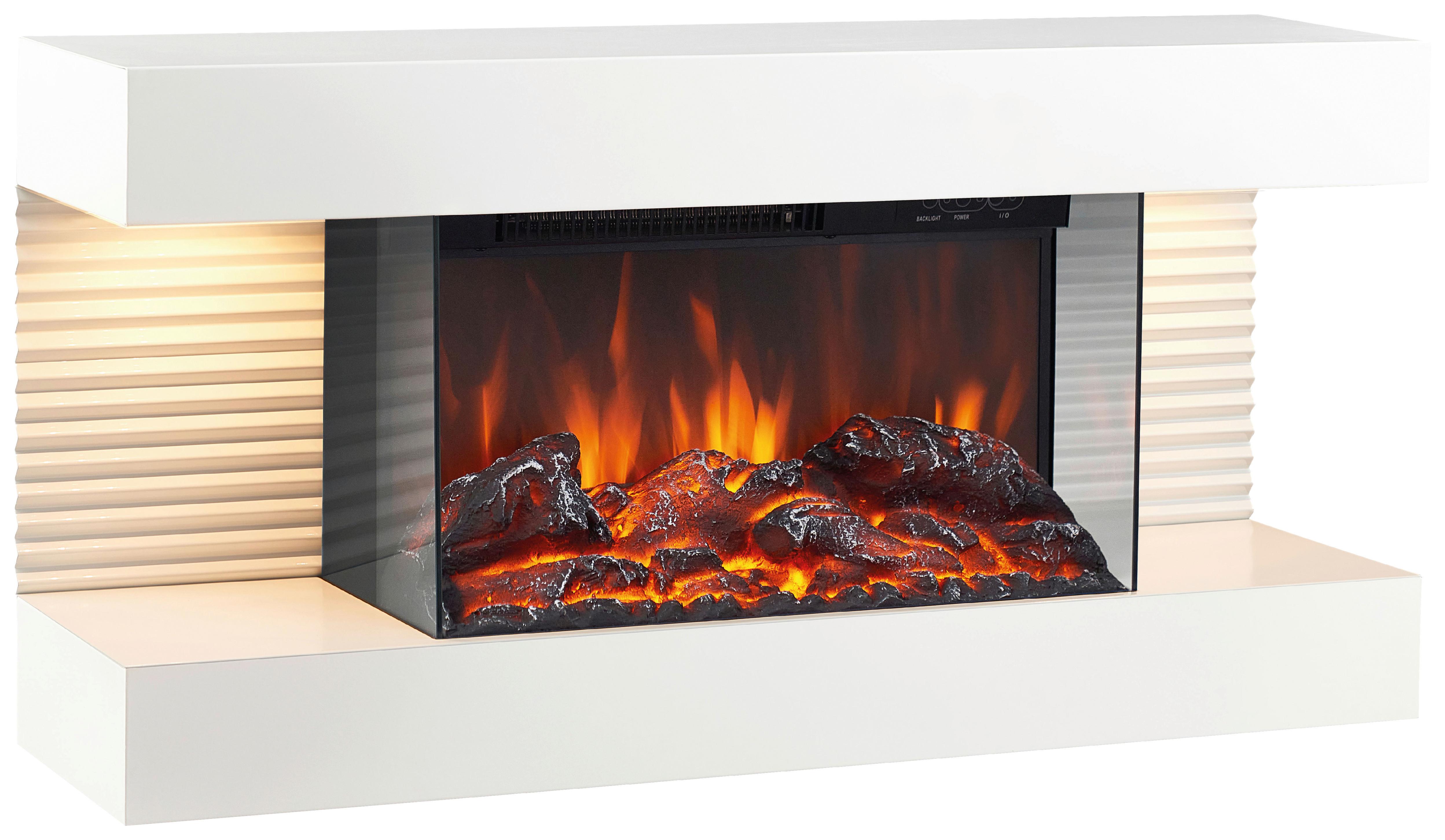 Elektrokamin Liz - Weiß, Basics, Glas/Metall (82,0/41,8/21,7cm)