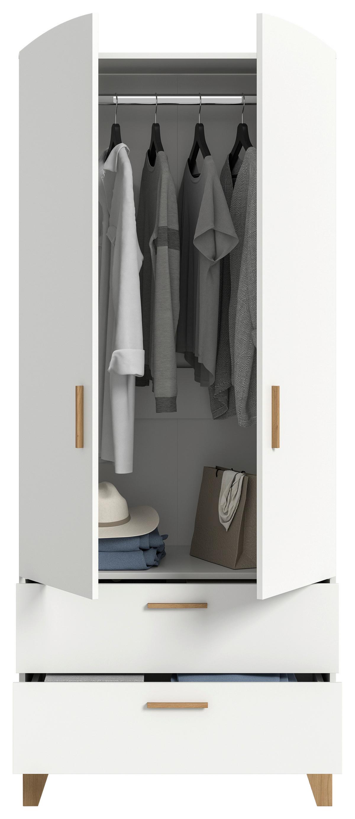 Drehtürenschrank Stella Eiche Dekor/Weiß B: 81cm - Weiß/Eiche Artisan, ROMANTIK / LANDHAUS, Holzwerkstoff (81/198/51cm) - Livetastic