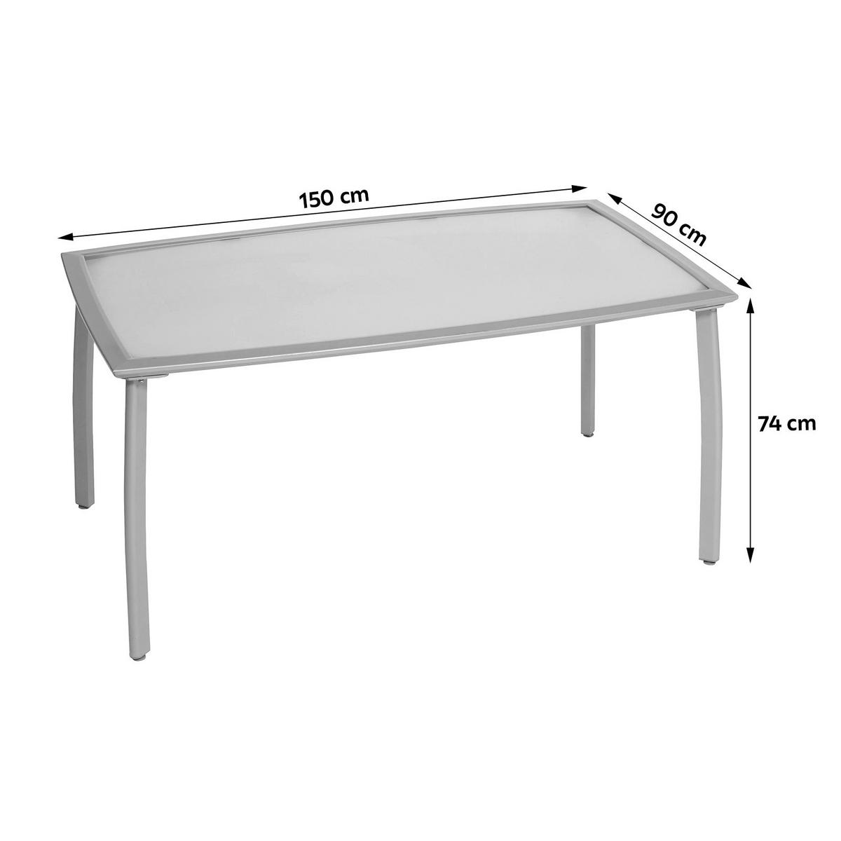 Gartentisch Metall L 150 cm - Silberfarben, MODERN, Glas/Metall (150/90/74cm) - Gardenson