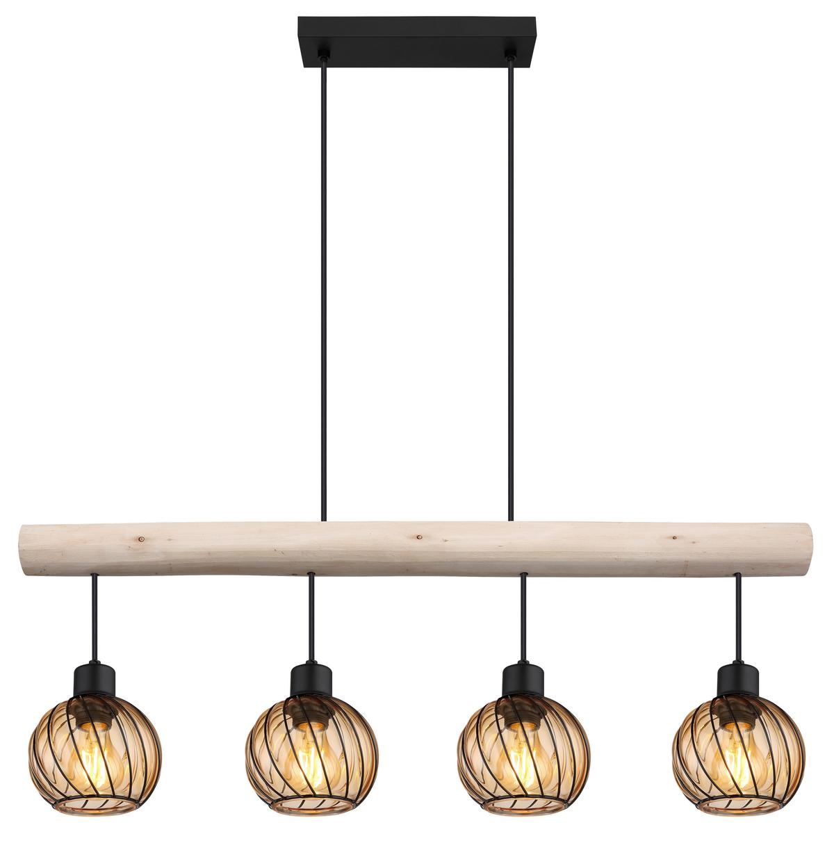 Hängeleuchte 15534-4h - Schwarz/Naturfarben, Natur, Glas/Holz (82/13/120cm) - Globo