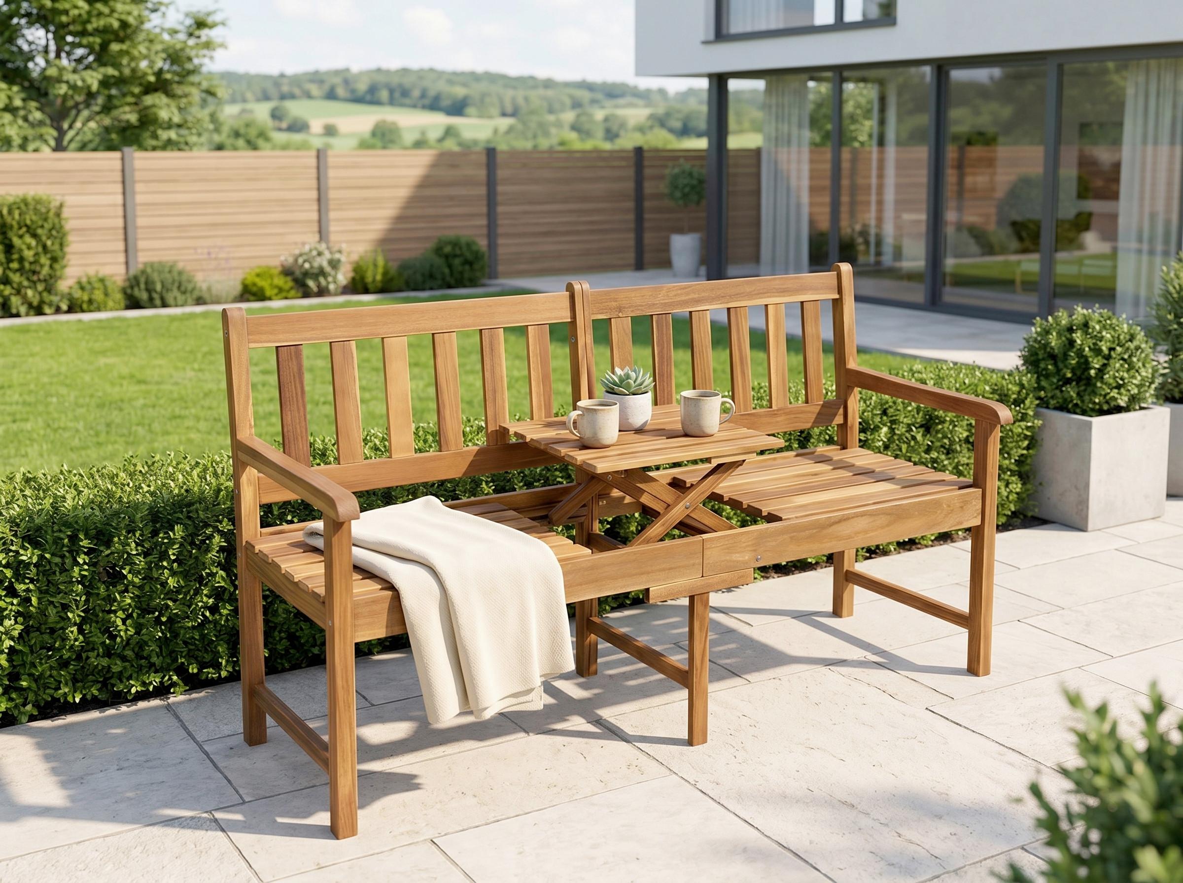Holzbank mit Tisch LxBxH: ca. 153x57x88 cm - Akaziefarben, Basics, Holz (153/57/88cm) - Prestige Home