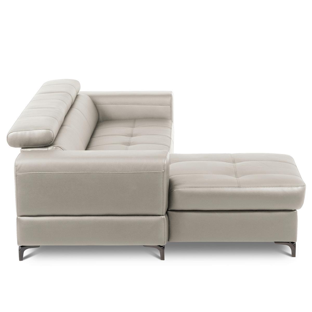 Ecksofa Torino Teilleder Platinfarben 173x247 - Platinfarben/Schwarz, Design, Leder/Textil (173/247cm) - Livetastic