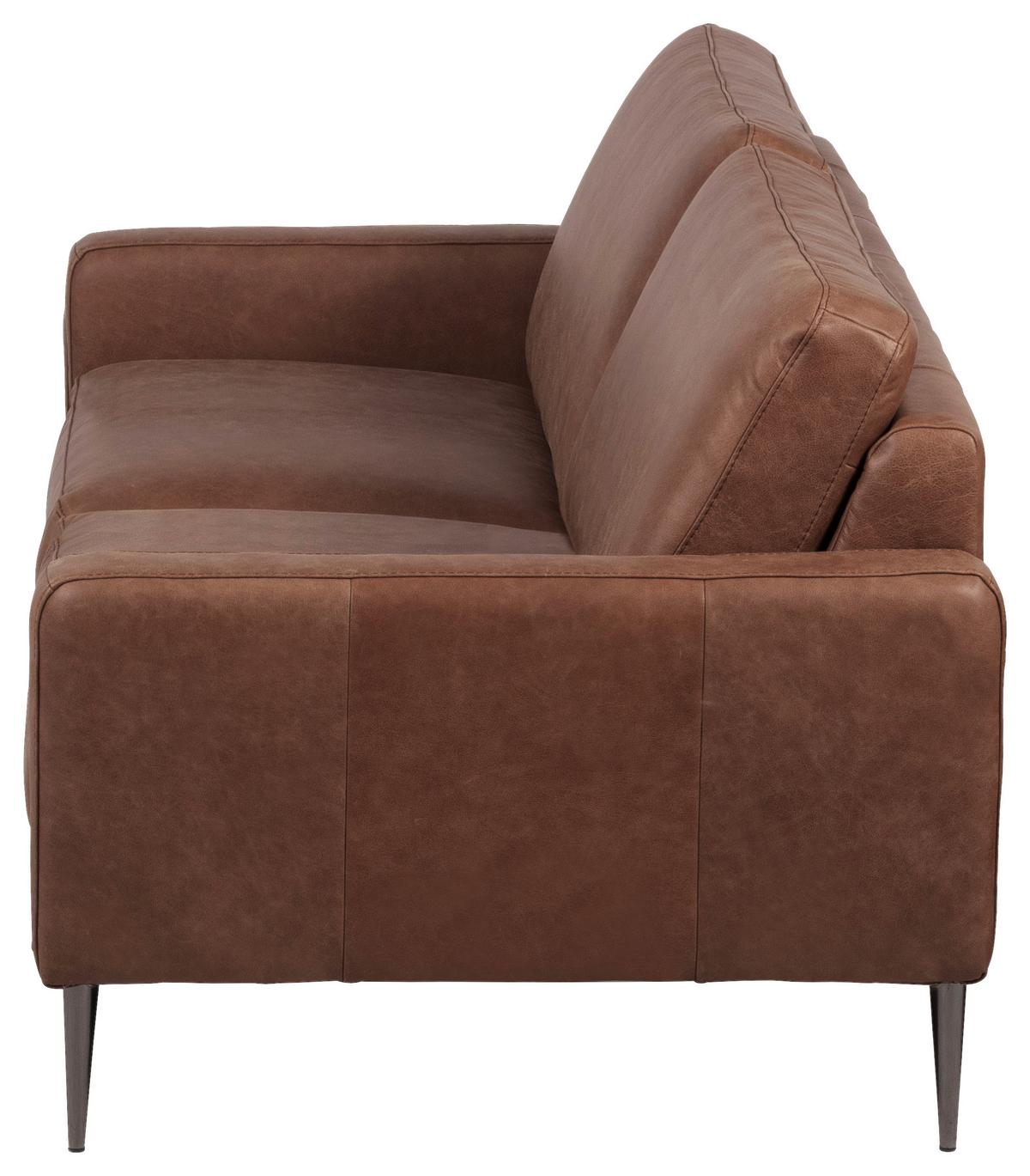 3-Sitzer-Sofa Spring, Dunkelbraun B: 187 cm - Dunkelbraun/Schwarzchrom, Design, Leder (187/85/92cm) - Livetastic