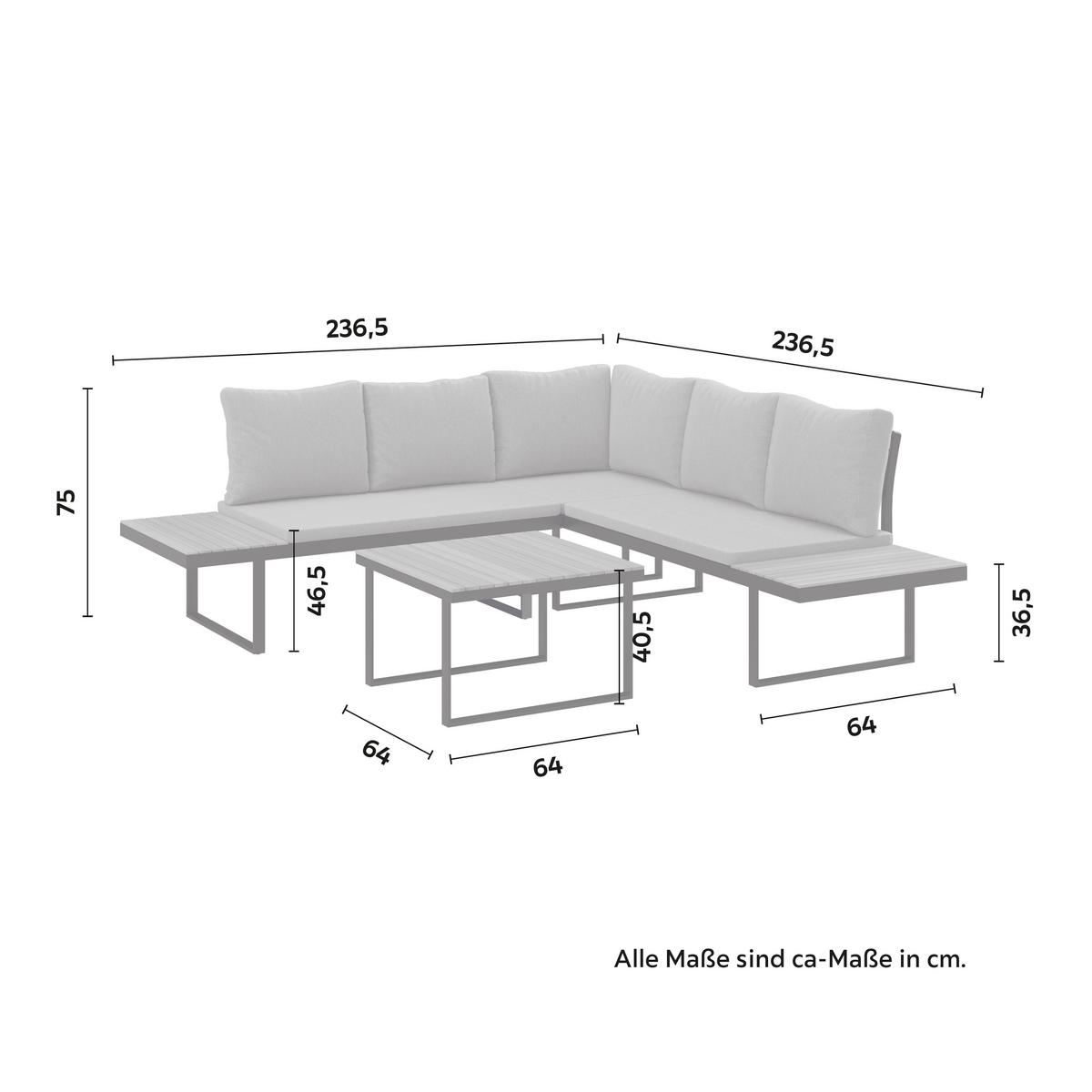 TERASOVÁ SEDACÍ SOUPRAVA ELIA - světle šedá, Moderní, kov/dřevo (236,5/75/236,5cm) - Bessagi Garden