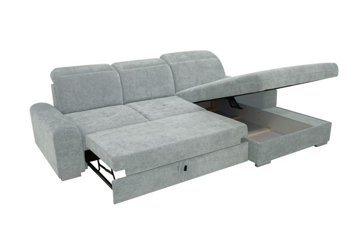 Rohová sedačka MALAGA, pravá, stříbrná žinylka - barvy stříbra/barvy chromu, Konvenční, kov/dřevo (286/203cm) - Ondega