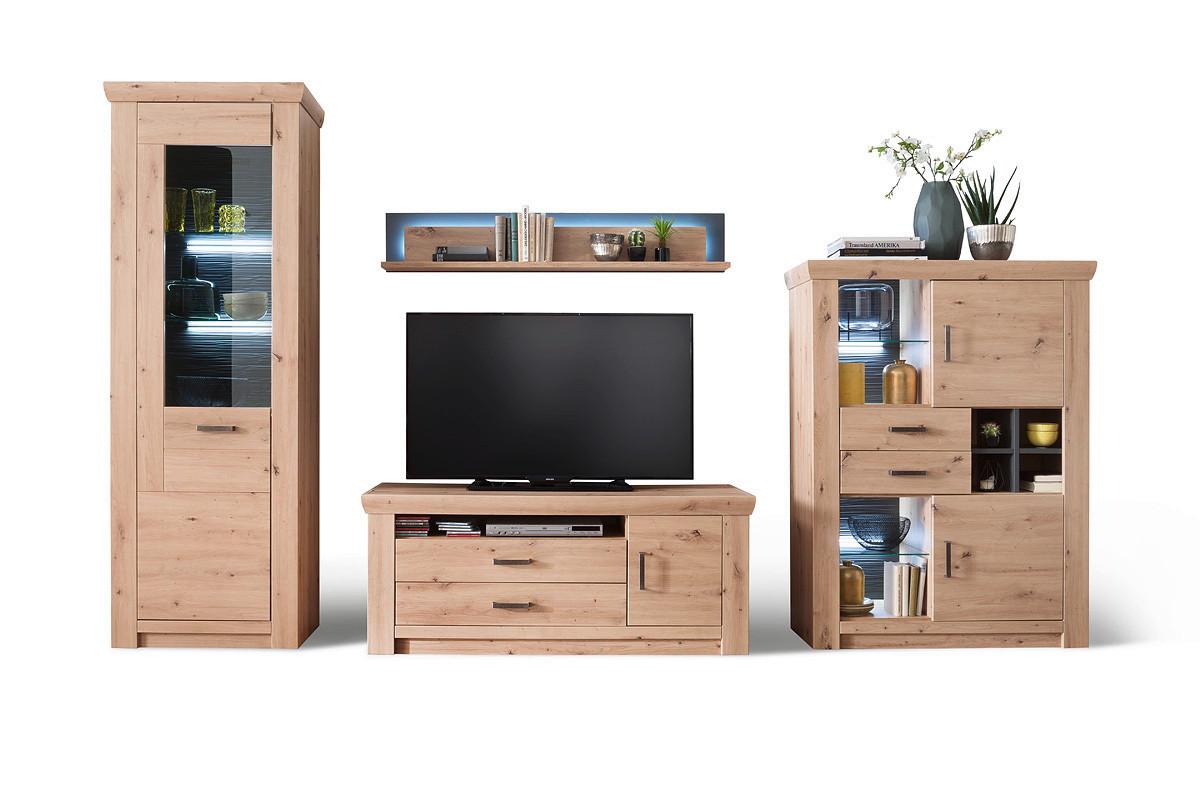 Wohnkombination 4-Tlg. Meran Anthrazit/Eichefarben - Eichefarben/Anthrazit, Design, Glas/Holzwerkstoff (336/211/55cm) - Livetastic