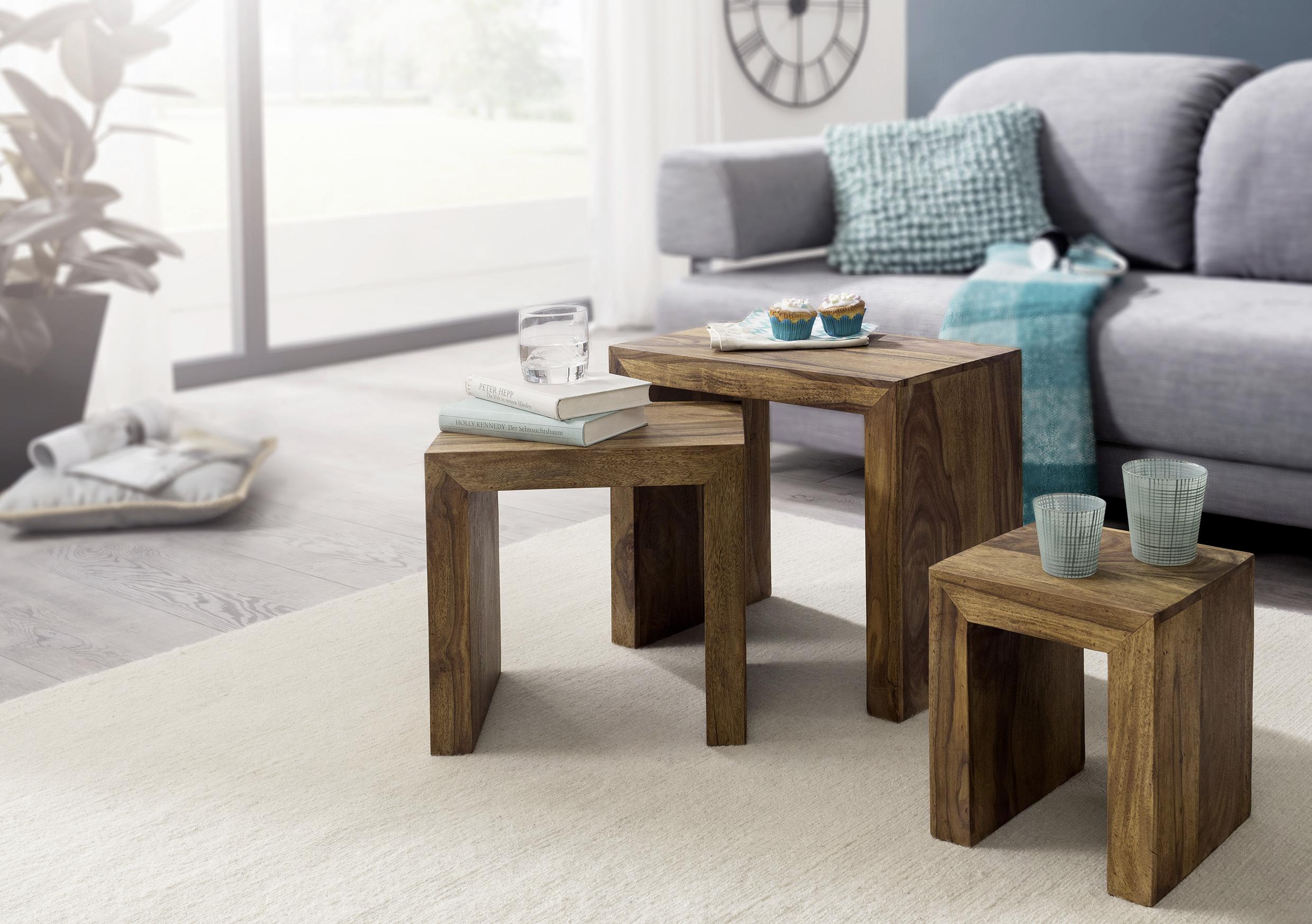 Beistelltisch quadratisch Mumbaiaus Sheesamholz 3er-Set