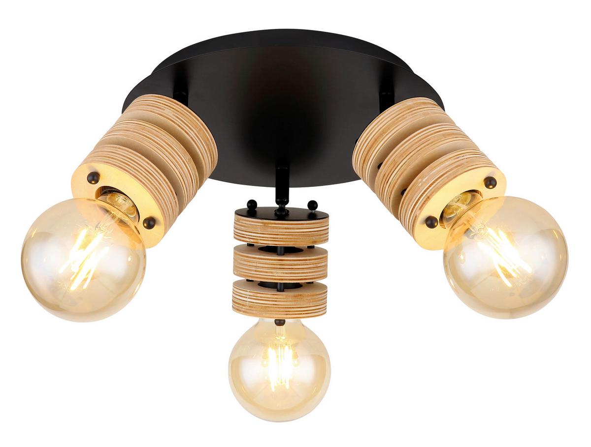 Strahler 3-Flammig Ø 28 cm - Schwarz/Braun, Design, Holzwerkstoff/Metall (28/17,5cm) - Globo