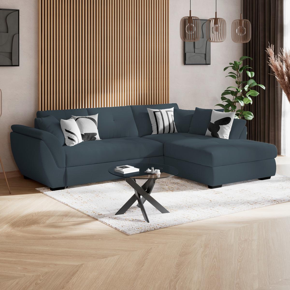 Rohová sedačka BERISSO, pravá, modrá - modrá/čierna, Konventionell, textil (278/187cm) - Ondega