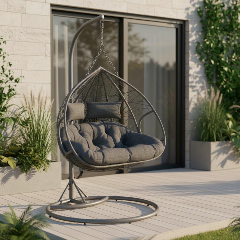 Závesné kreslo ENEA sivé - sivá, Modern, kov/textil (133/205/120cm) - Bessagi Garden