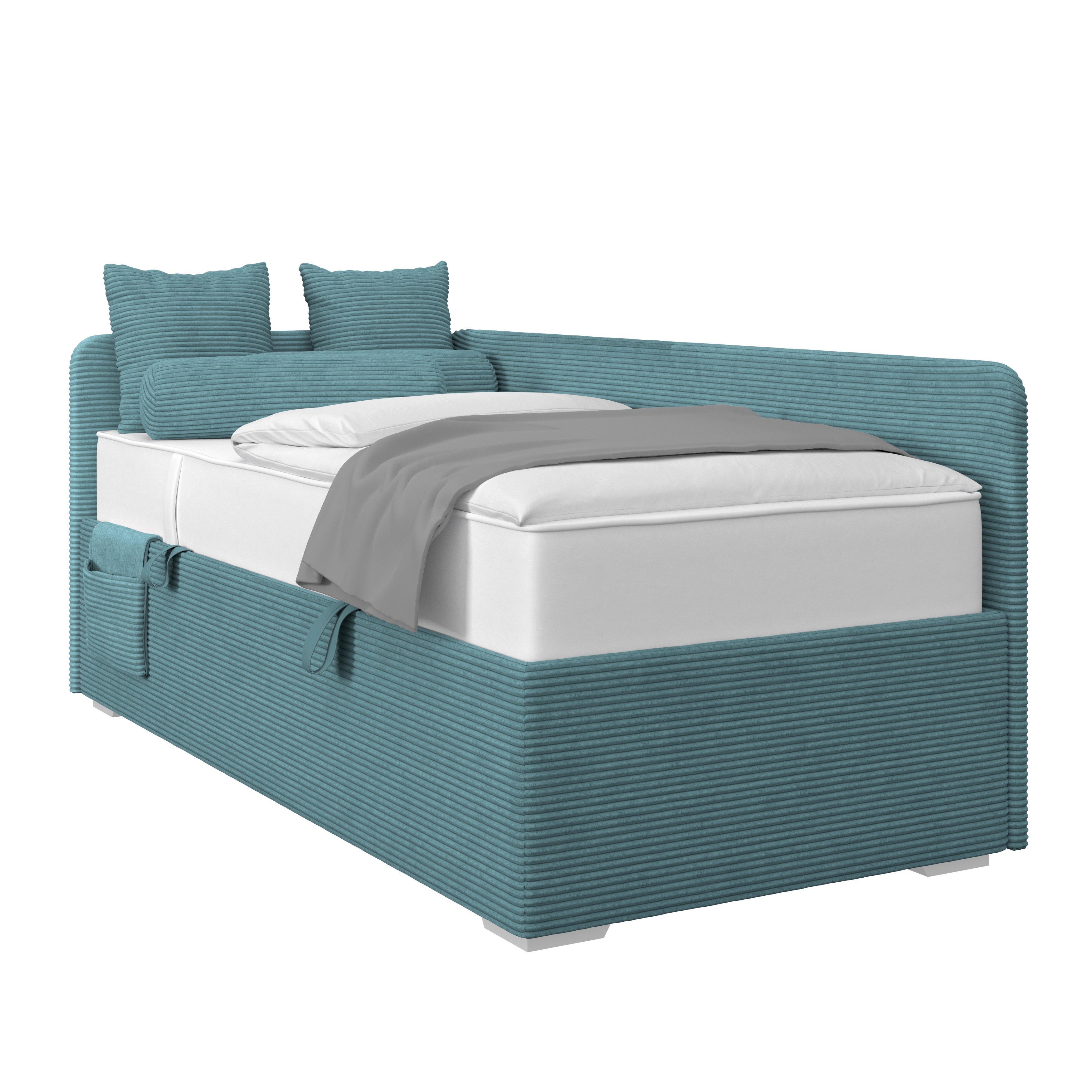 Polsterbett Remi - Blau/Chromfarben, MODERN, Holz/Textil (90/200cm)