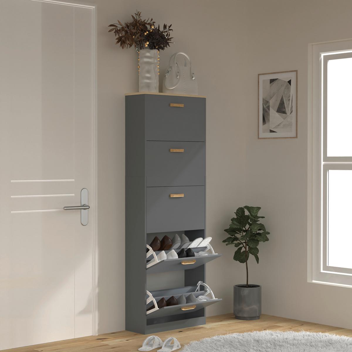 Schuhschrank Halom Anthrazit/Honigeiche - Honigeiche/Anthrazit, LIFESTYLE, Holzwerkstoff (59/170/22cm) - MID.YOU