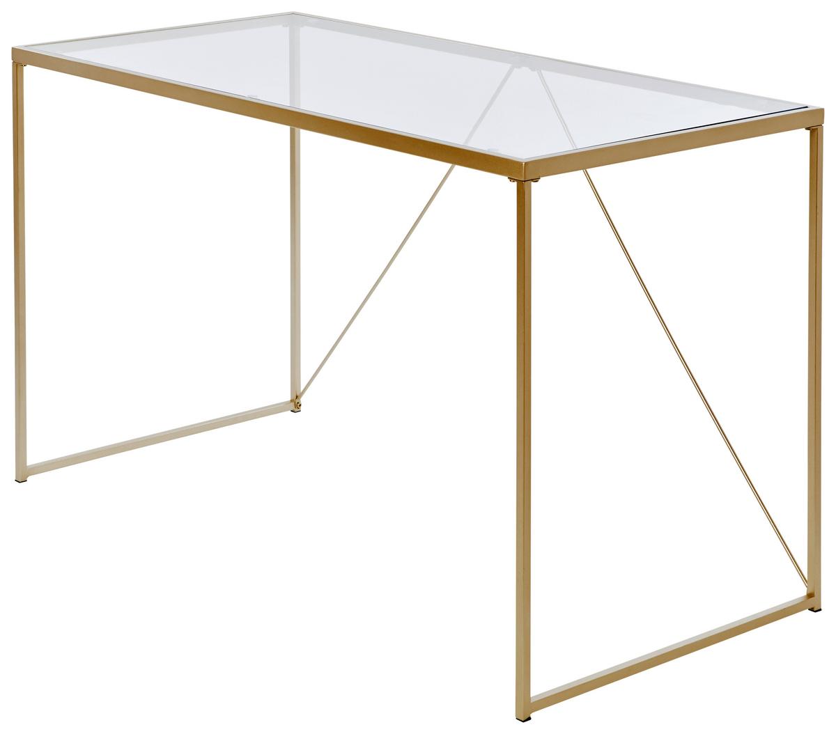Schreibtisch Glam Desk - Klar/Goldfarben, KONVENTIONELL, Glas/Metall (120/60/73cm) - Livetastic