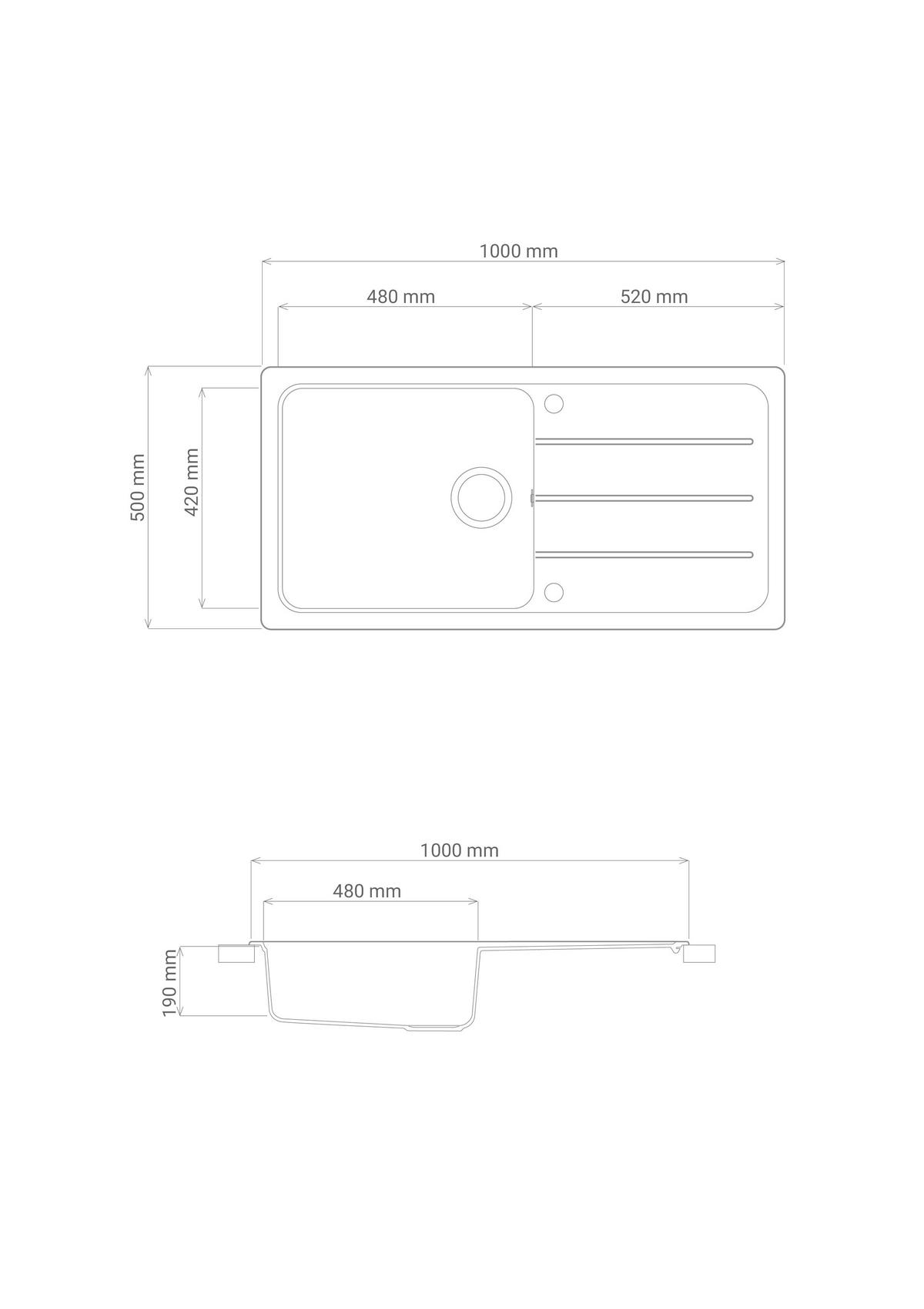 Spüle Austin Schwarz B: 100 cm - Schwarz, Design, Stein (100/20/50cm) - Respekta