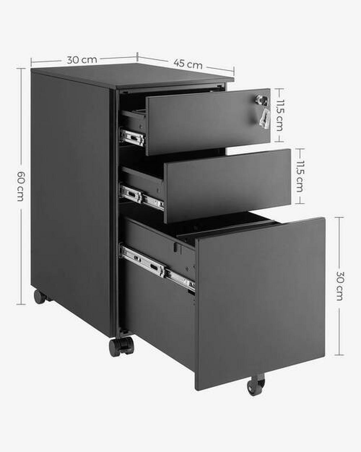 Rollcontainer Abschließbar B: 30 cm, Schwarz - Schwarz, Basics, Metall (30/60/45cm) - Boxxx