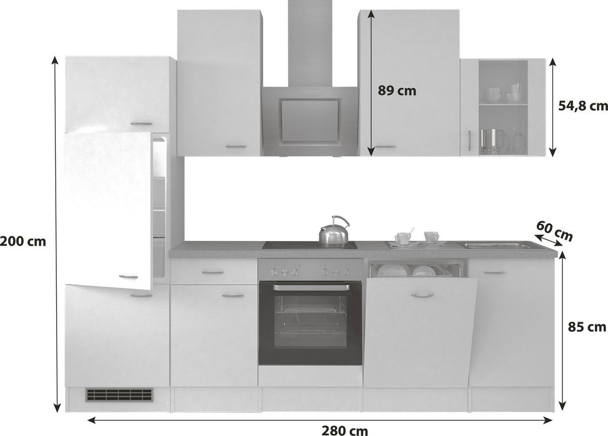 Küchenzeile Wito Ohne Geräte B: 280 Cm Weiß - Hellgrau/Weiß, KONVENTIONELL, Holzwerkstoff (280cm) - FlexWell