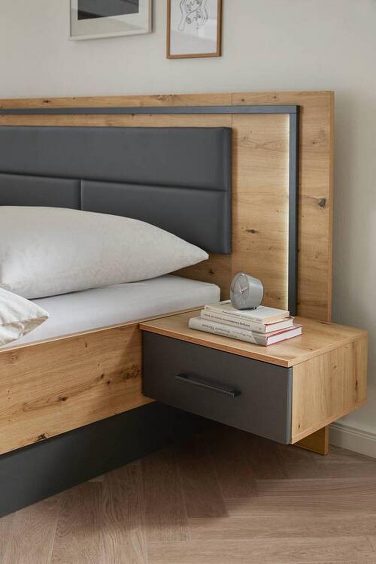 Doppelbett Mit Nachtkästchen 180x200 Cm Bilbao Grau/eiche - Eichefarben/Grau, Design, Holzwerkstoff/Textil (180/200cm) - Rauch Möbel