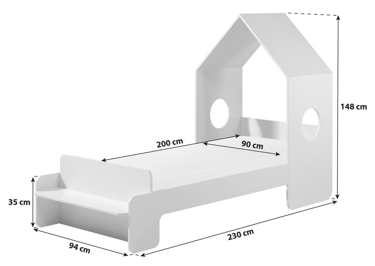 Kinder-/Juniorbett Casami 90x200 cm Weiß - Weiß, KONVENTIONELL, Holzwerkstoff (90/200cm) - MID.YOU