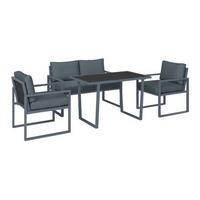 Loungegarnitur Prag - Dunkelgrau/Schwarz, MODERN, Glas/Textil - Beldano