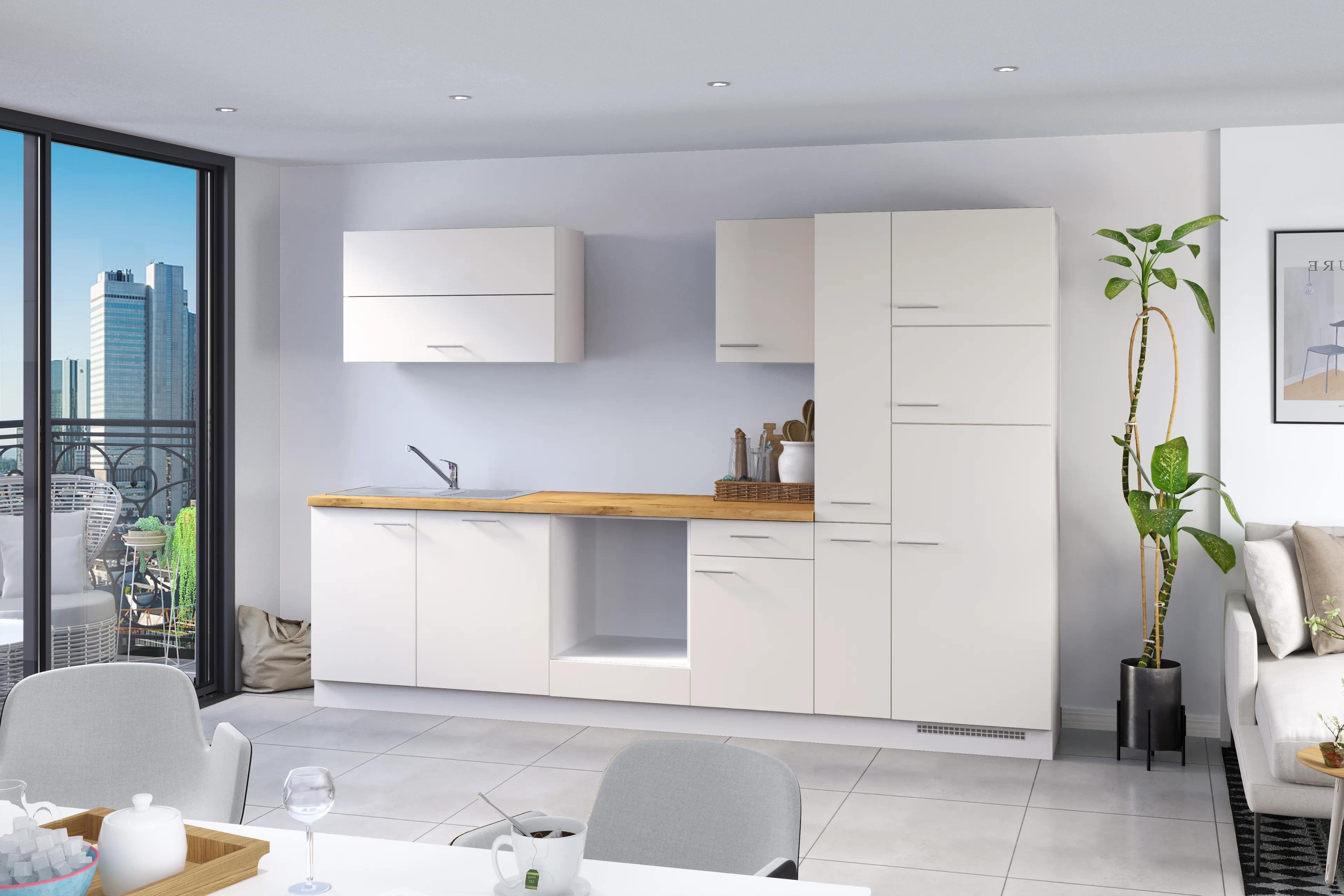 Küchenzeile Ip1200 ohne Geräte 310 cm Weiß/Eiche Dekor - Eichefarben/Weiß, Basics, Holzwerkstoff (310cm) - Impuls