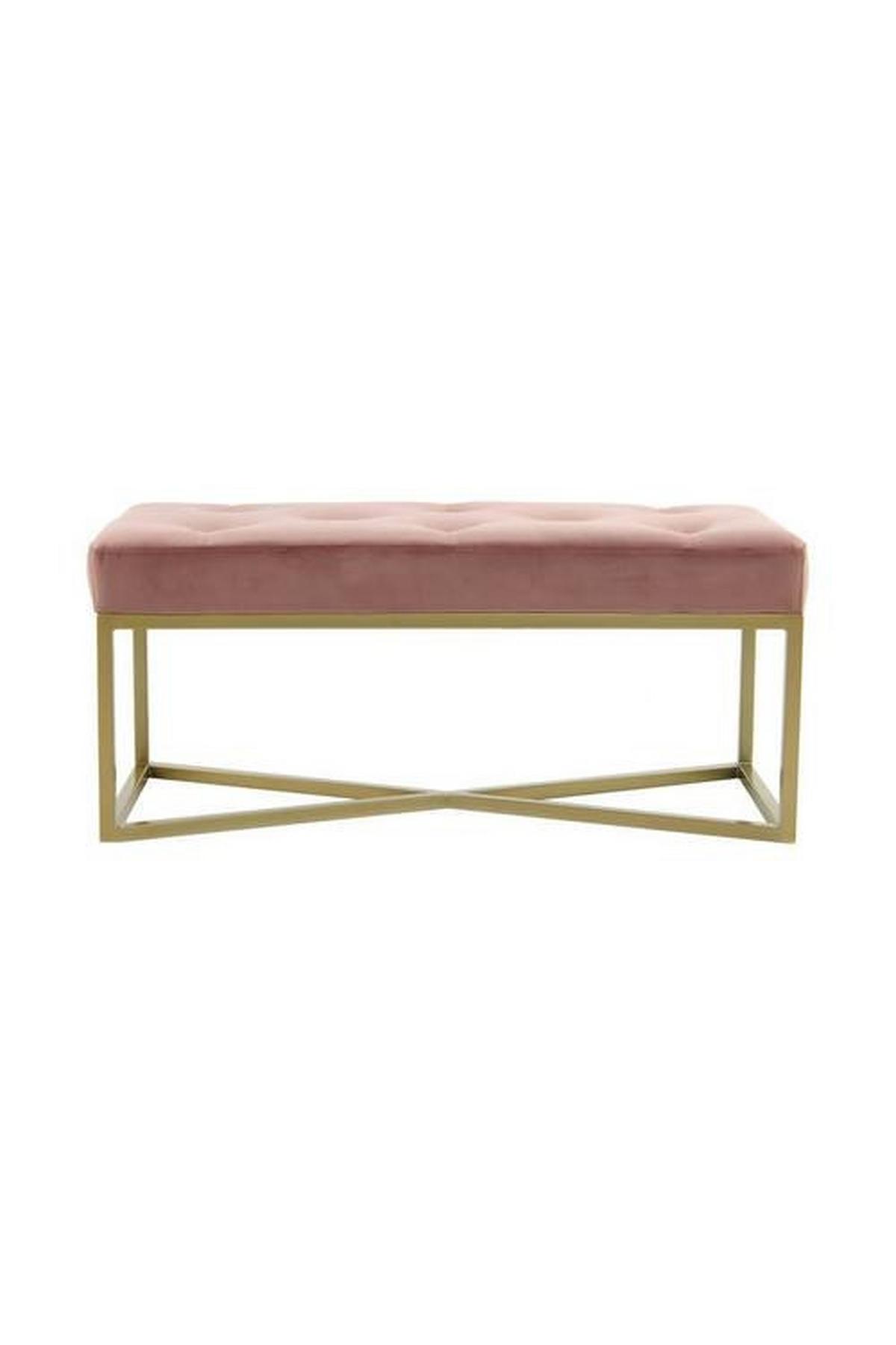 Dlhá taburetka PINK - zlatá/staroružová, Basics, kov/kompozitné drevo (90/40/40cm)